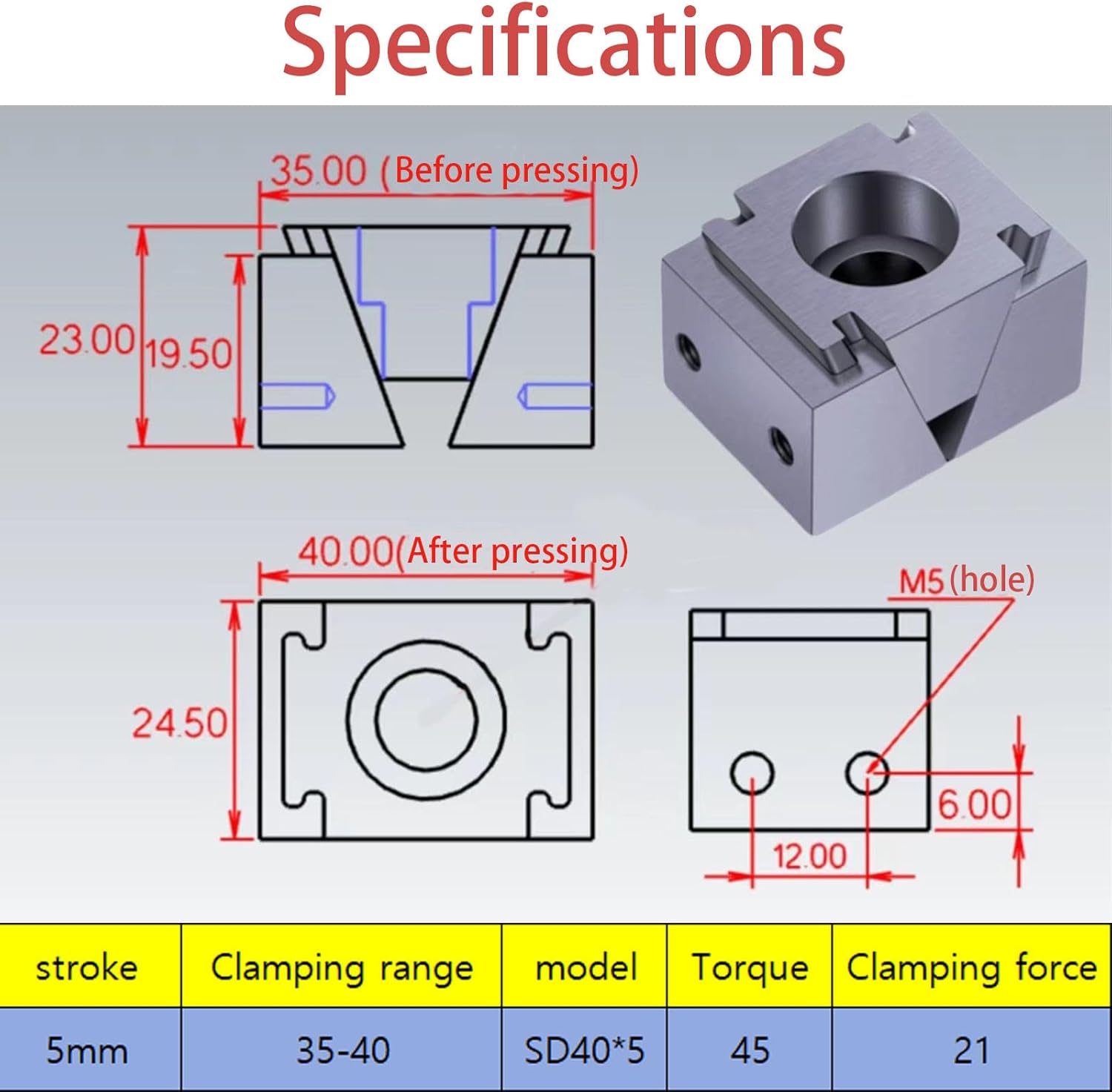 2Pcs Stop Block for CNC Workbench, Push and Pull Action Cam Clamp Support Heavy Duty Milling, Toggle Clamps Control by Air Cylinder or M8 Screws | 5mm Stroke Short Stop Kit