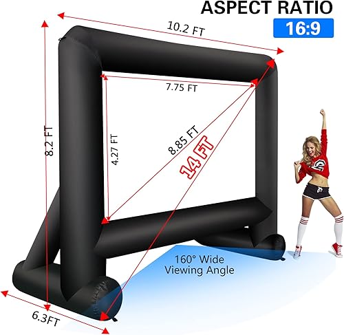 Vista 5 de Pantalla de proyector inflable de 14 pies, pantalla de cine inflable para exteriores con soplador de aire y bolsa de almacenamiento, fácil