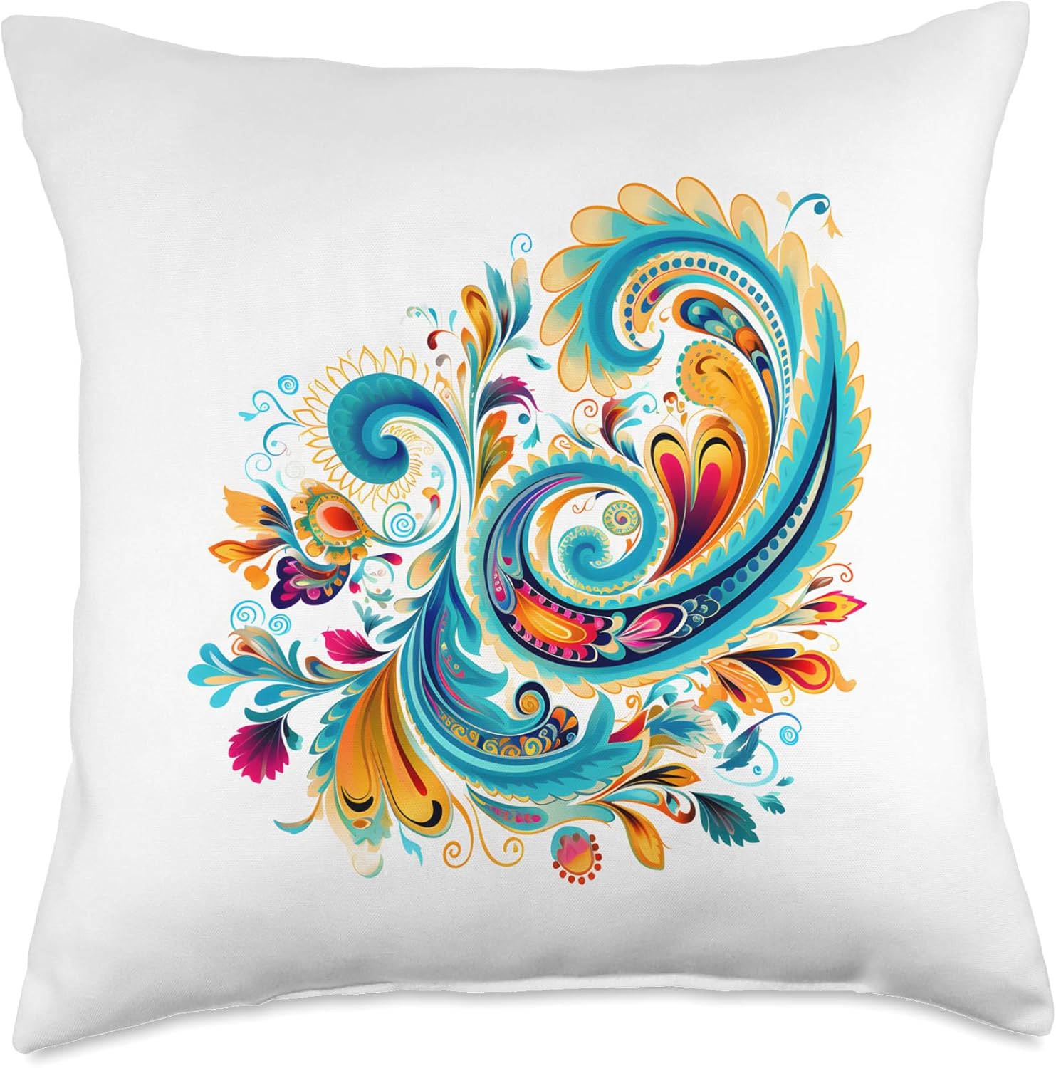 Turquoise Paisley Boho Chic Throw Pillow