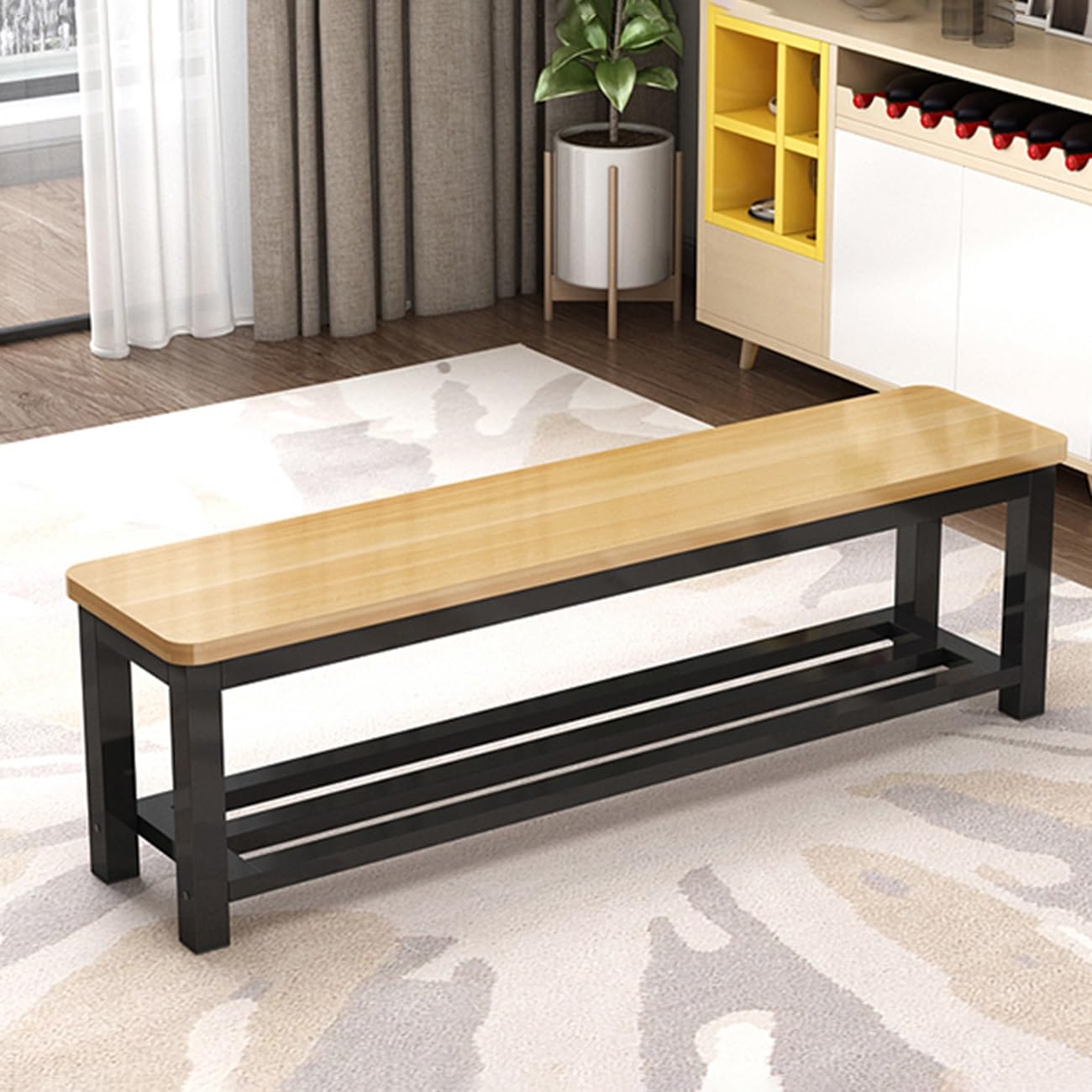 Banc de cuisine en bois pour des repas conviviaux et une entrée ordonnée