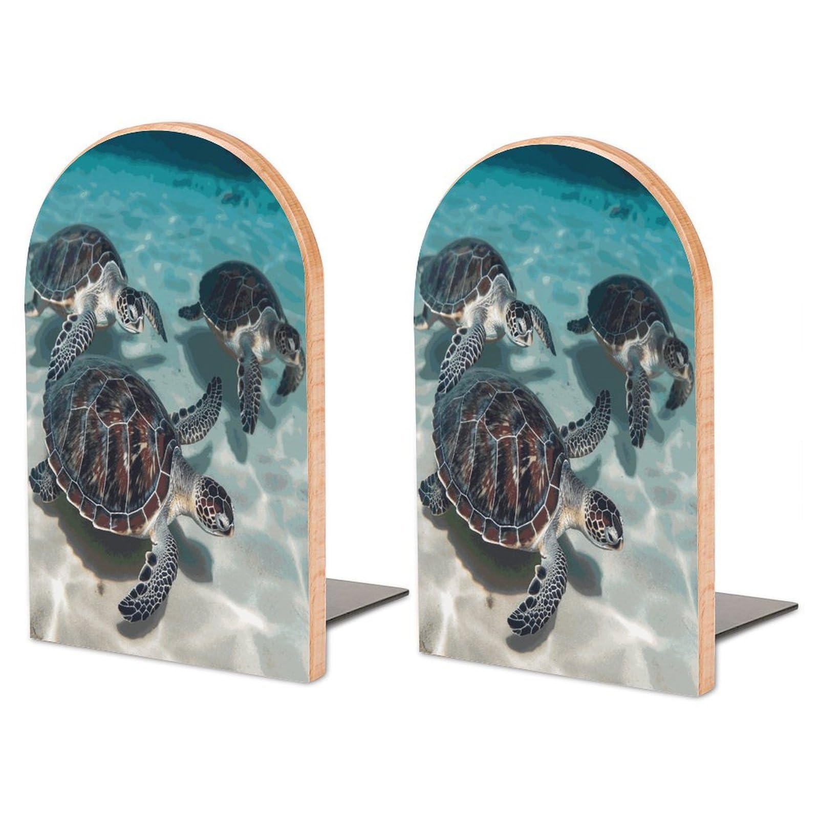 Large Sea Turtles Book End with Metal Base Fashion Heavy Duty Bookend Exquisite Wooden Bookends Non-Skid Book Stopper for Shelves Books Organizer for Office Home 1 Pair