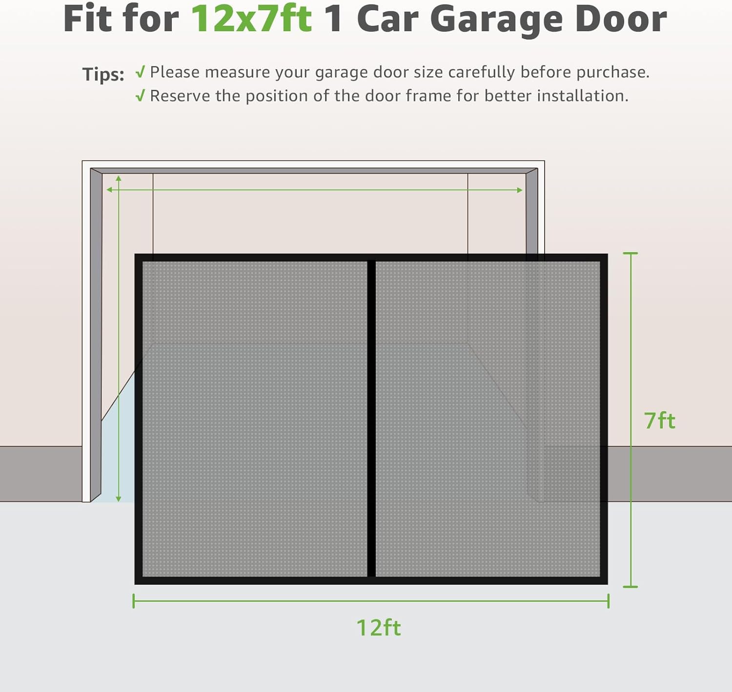 Garage Door Screen 1 Car - 12x7Ft Magnetic Closure Heavy Duty Weighted Bottom Screen Self Sealing Fiberglass Mesh Retractable Net - Easy Assembly & Pass-Through(Black) thumbnail
