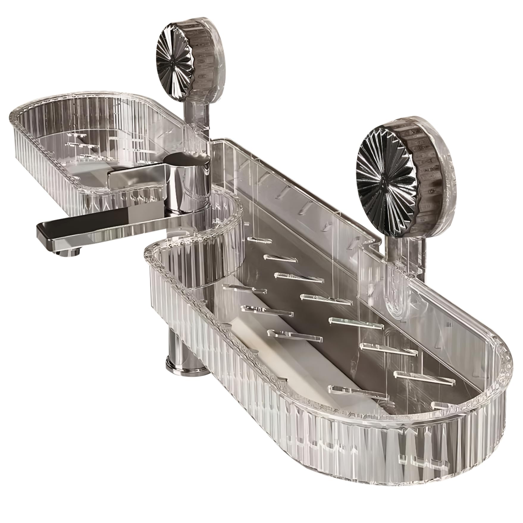 Cndiyald No-Drill Suction Cup Shower Caddy Clear Corrugated Wall Mounted Shelf for Bathroom Organization