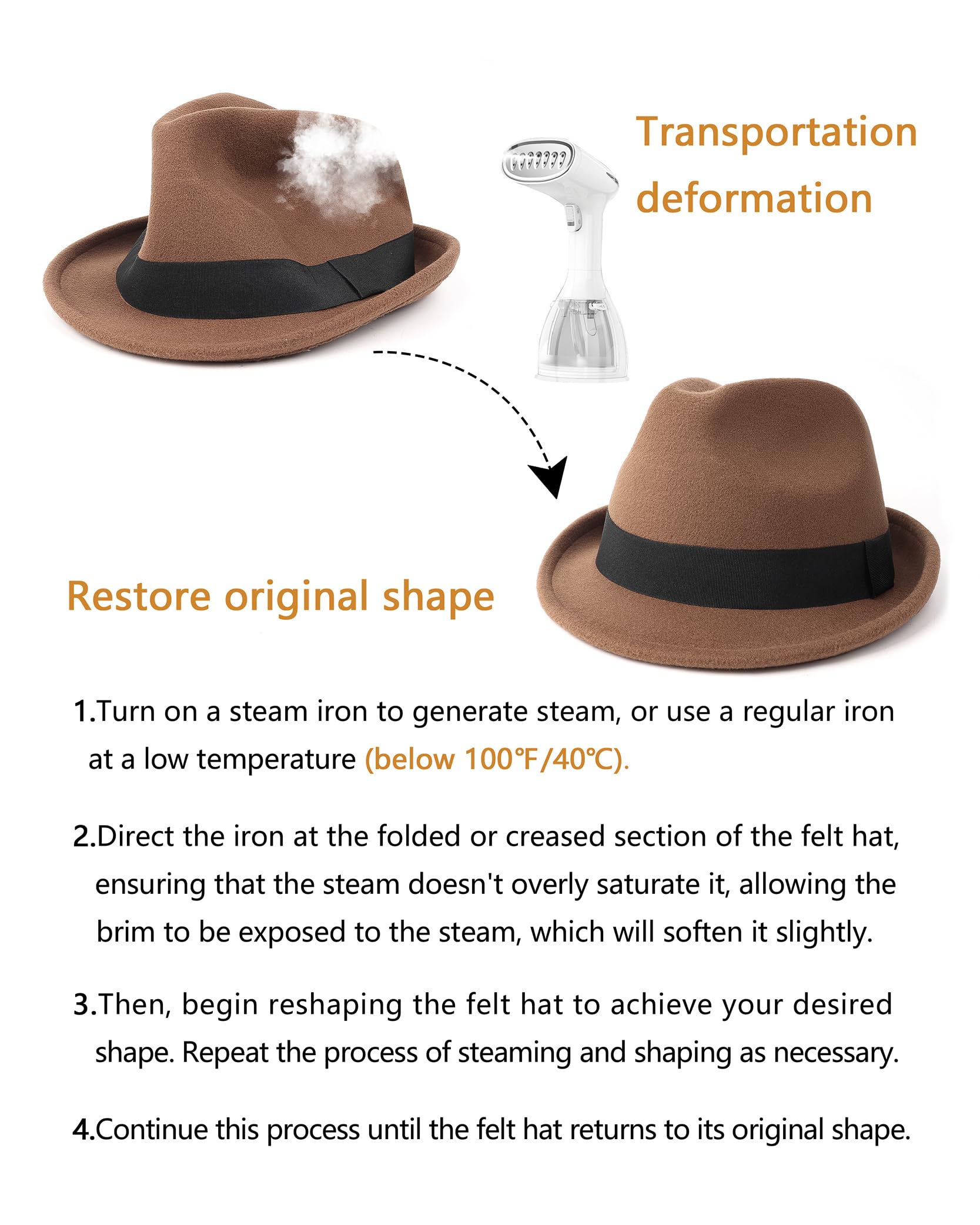 Zylioo S/M/L/XL/XXL Trilby Fedora Hut Filzhut Für Großen und Kleinen Kopf, Winter Gangster Bogarthut Mafiahut aus Filz