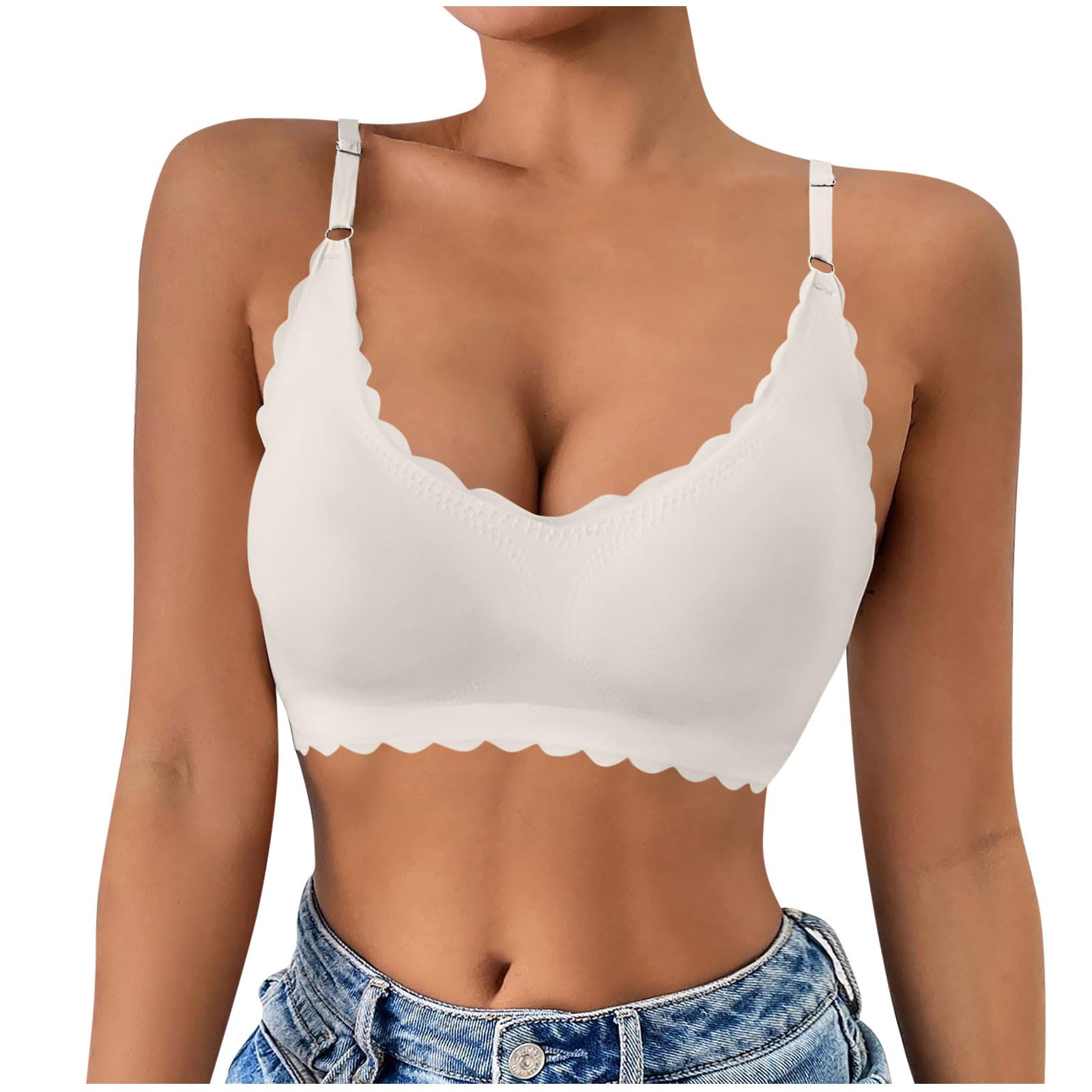 Wireless Push Up Bra with Support and Lift Scalloped Seamless Buttery Soft Bralettes Full Coverage Everyday Bras