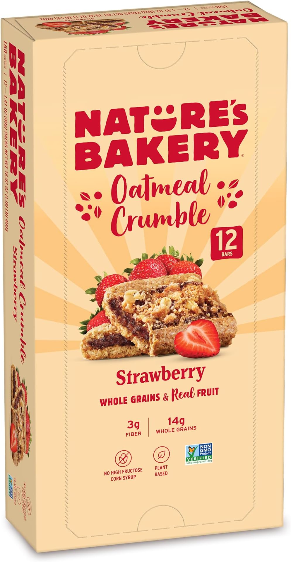 Nature’s Bakery Oatmeal Crumble Bars, Strawberry, Real Fruit, Vegan, Non-GMO, Breakfast bar, 1 box with 12 bars
