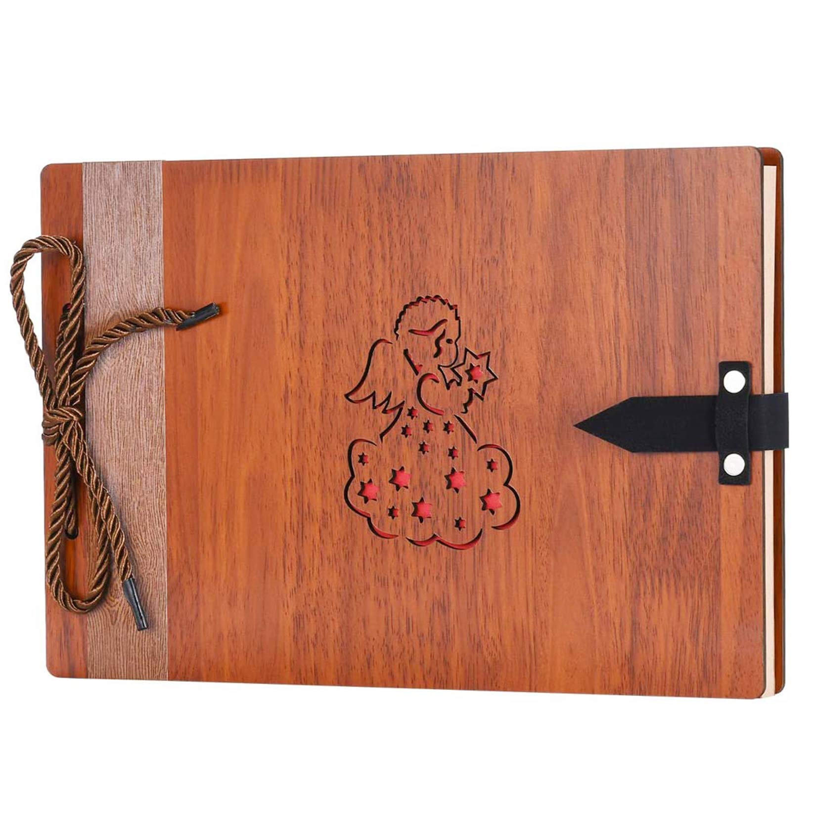 Wooden Scrapbook Wood Photo Album 80 Pages,“Angle Girl”DIY Photo Album Memory Book Travel Album Retro Photo Scrapbook for Women Girls Baby