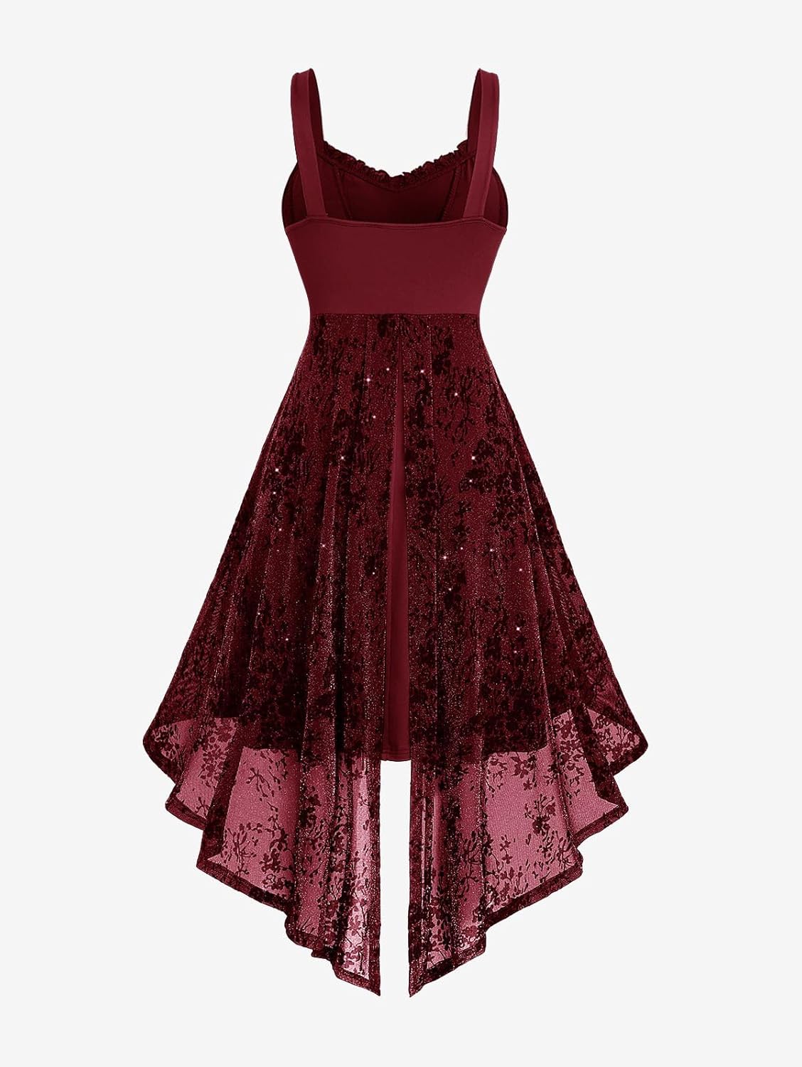 ROSE GAL Women Plus Size Sleeveless Glitter Floral Flocking Layered High Low A Line Midi Goth Dress - Image 2