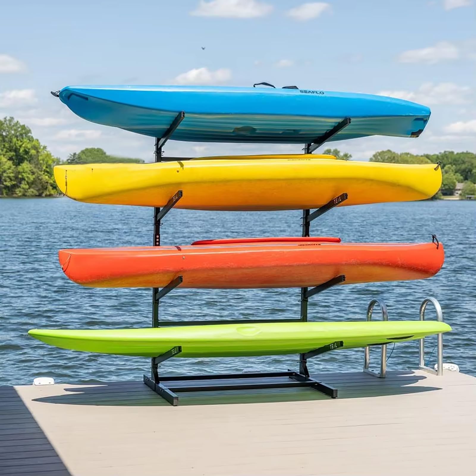 Kajak-Aufbewahrungsregal, robust, freistehend, verstellbar, für Kanus, SUP oder Paddleboards, 45,4 kg Kapazität pro Ebene, hält 2/3/4 Kajaks, langlebig und stabil