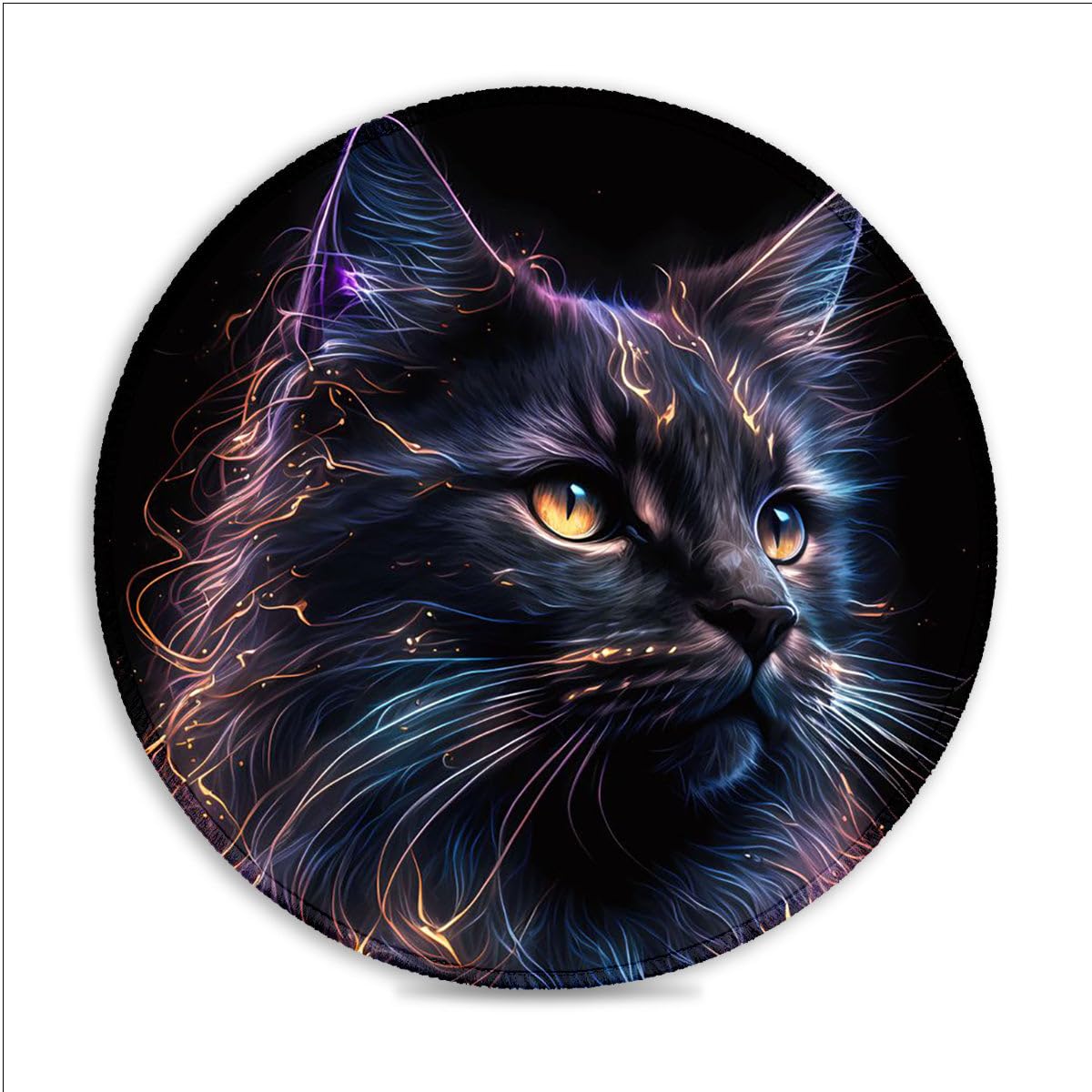 LJSPTU Alfombrilla de ratón redonda para juegos con diseño de gato mágico (10 pulgadas), bordes cosidos duraderos, superficie de licra, control ultra preciso, bordes cosidos, base antideslizante para