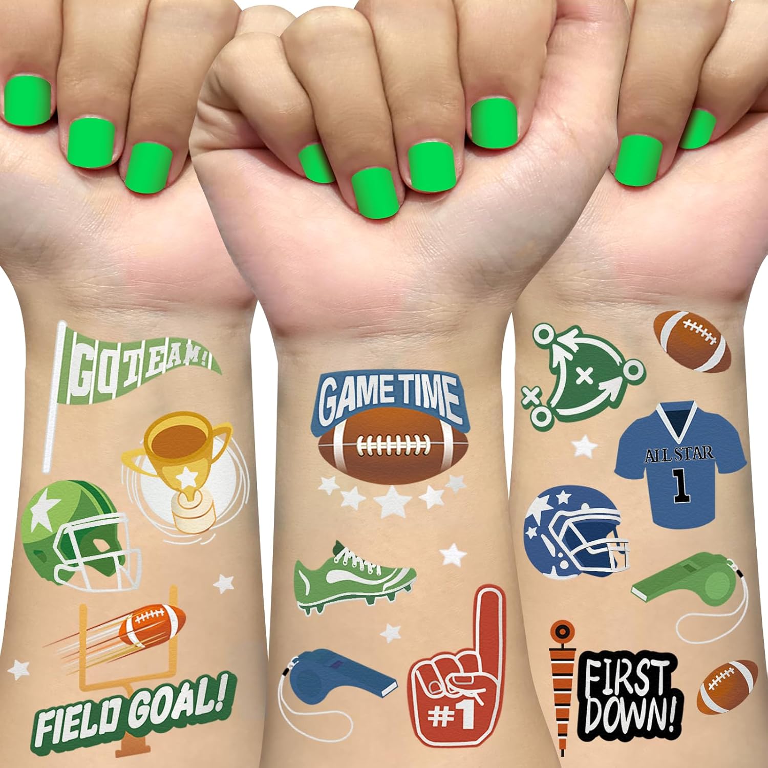 Football Temporary Tattoos 48 Foil Styles Sport Birthday Party Favors Decorations Touchdown Team Spirit Tattoos for Kids School Cheerleading Carnival Activity Gift