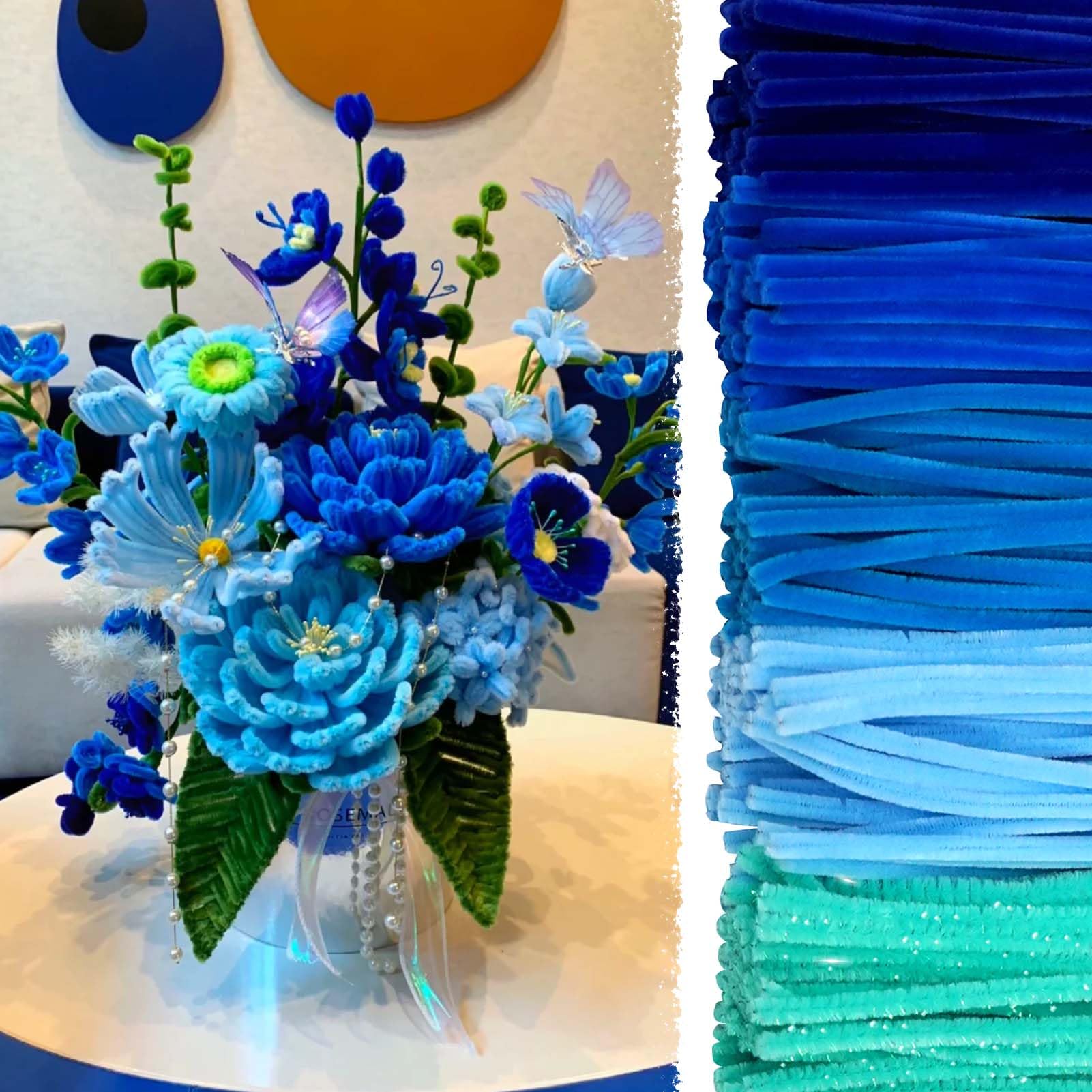 URSDIART 500pcs Pipe Cleaners,5 Assorted Colors Blue Pipe Cleaners for Crafts, Pipe Cleaners Bulk, Craft Pipe Cleaners, Fuzzy Sticks Chenille Stems