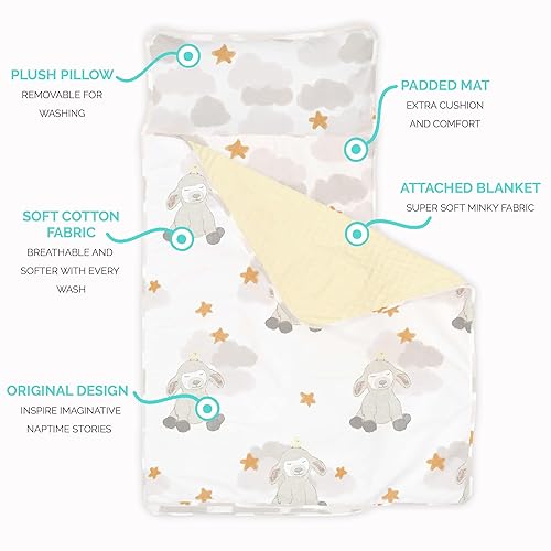 Miniatura 2 de JumpOff Jo Tapete para siesta para niños, acogedor tapete de descanso para niños con almohada extraíble y manta ultrasuave para preescolar,