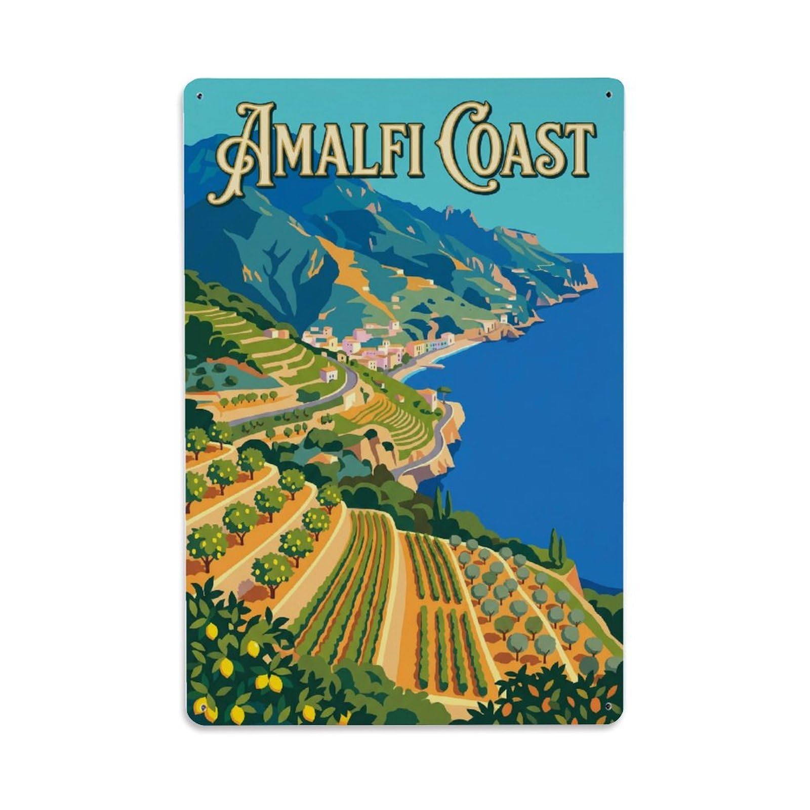 Vintage Travel Field Italy Terraced Metal Tin Sign Plaque Wall Decor for Cafe, Club Bar, Office, Home Garden Metal Poster 8x12Inch