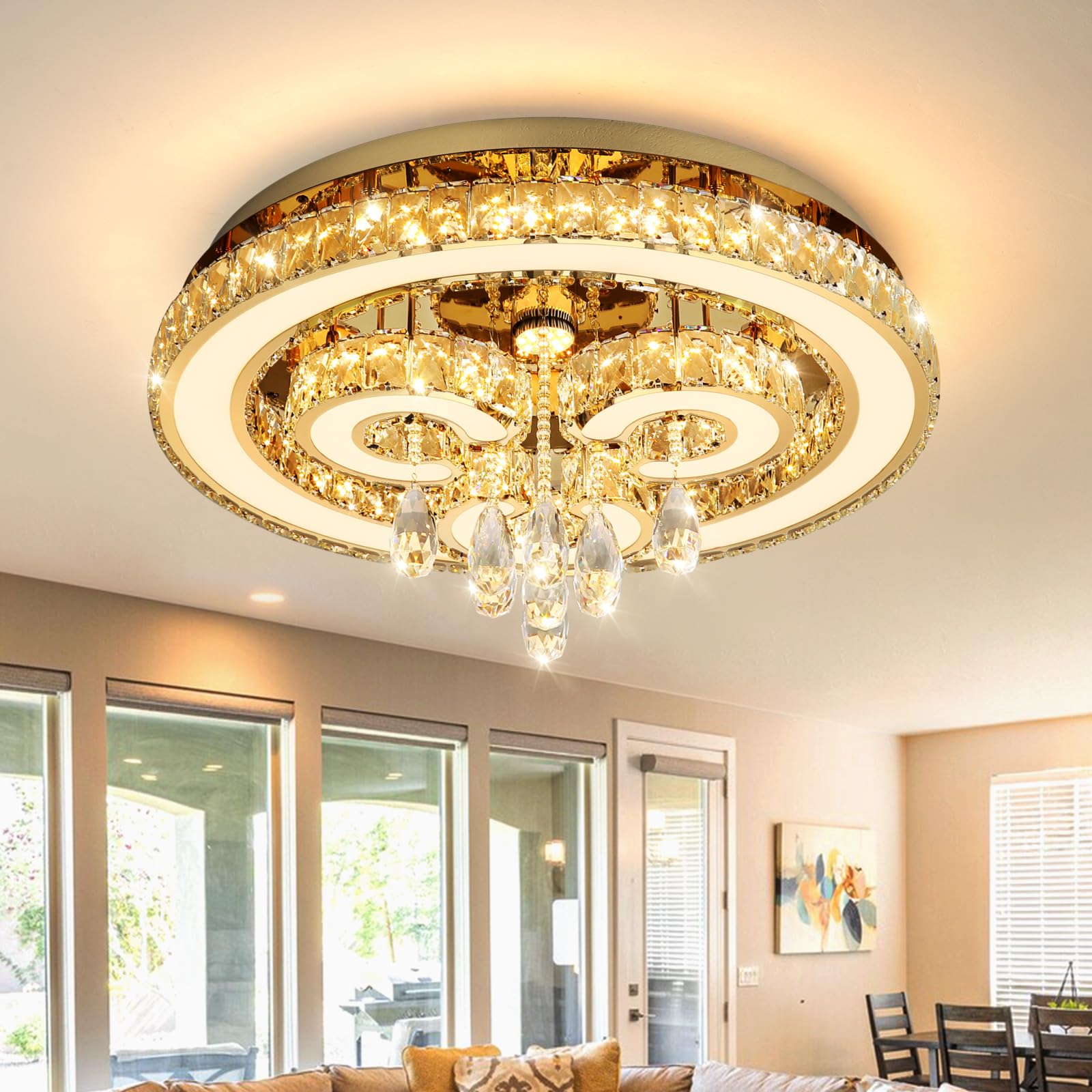 HAIXIANG Modern Chandeliers Bedroom LED Light Crystal Flush