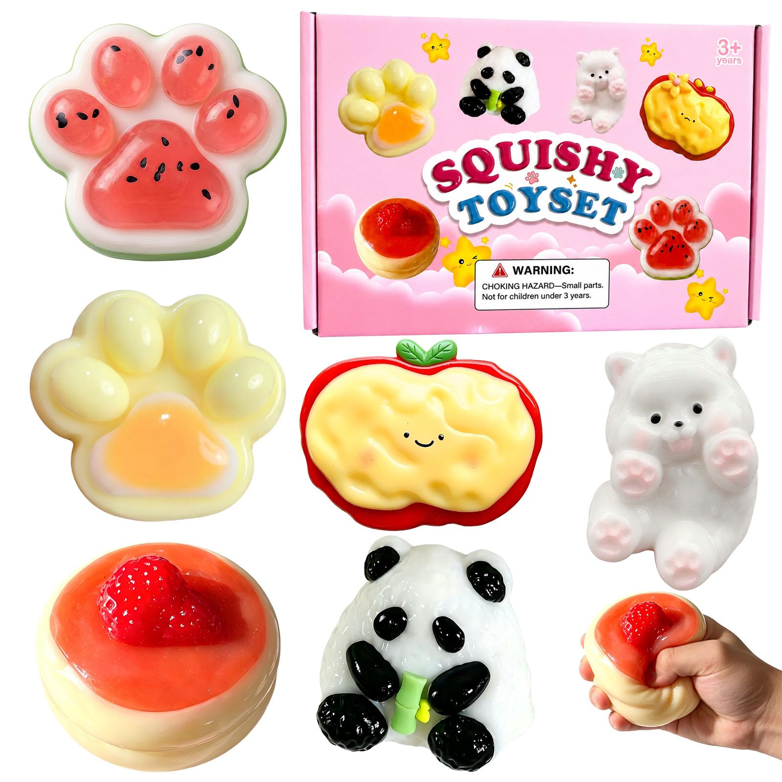 MXZWOC 6 Pack Squishy Toys Set, Soft Squeeze Fidget Toys for Kids and Adults, Cute Sensory Stress Relief, Squishies for Party Bag Fillers and Birthday Gifts(Box)