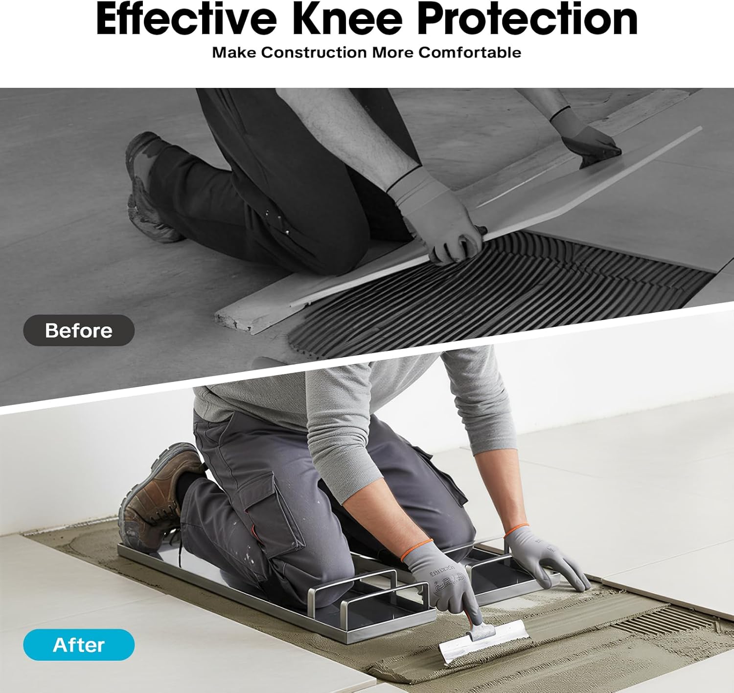 Concrete Knee Boards Slider, 1 Pair 28'' x 8'' Kneeler Board Stainless Steel Kneedboards Sliders Stainless Pads & Board Straps Pair w/o Concrete Knee Pad for Concrete Finishing