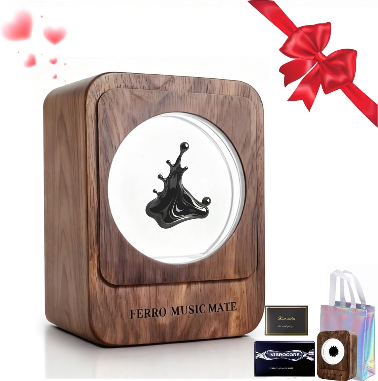 Ferrofluid Sound Visualizer,Ferrofluid Speaker Music Mate,Walnut Wood,ferromagnetic,symbiosis in a Bottle,Magnetic Fluid Toys,Desktop Decorations, Gifts.（unvoiced）