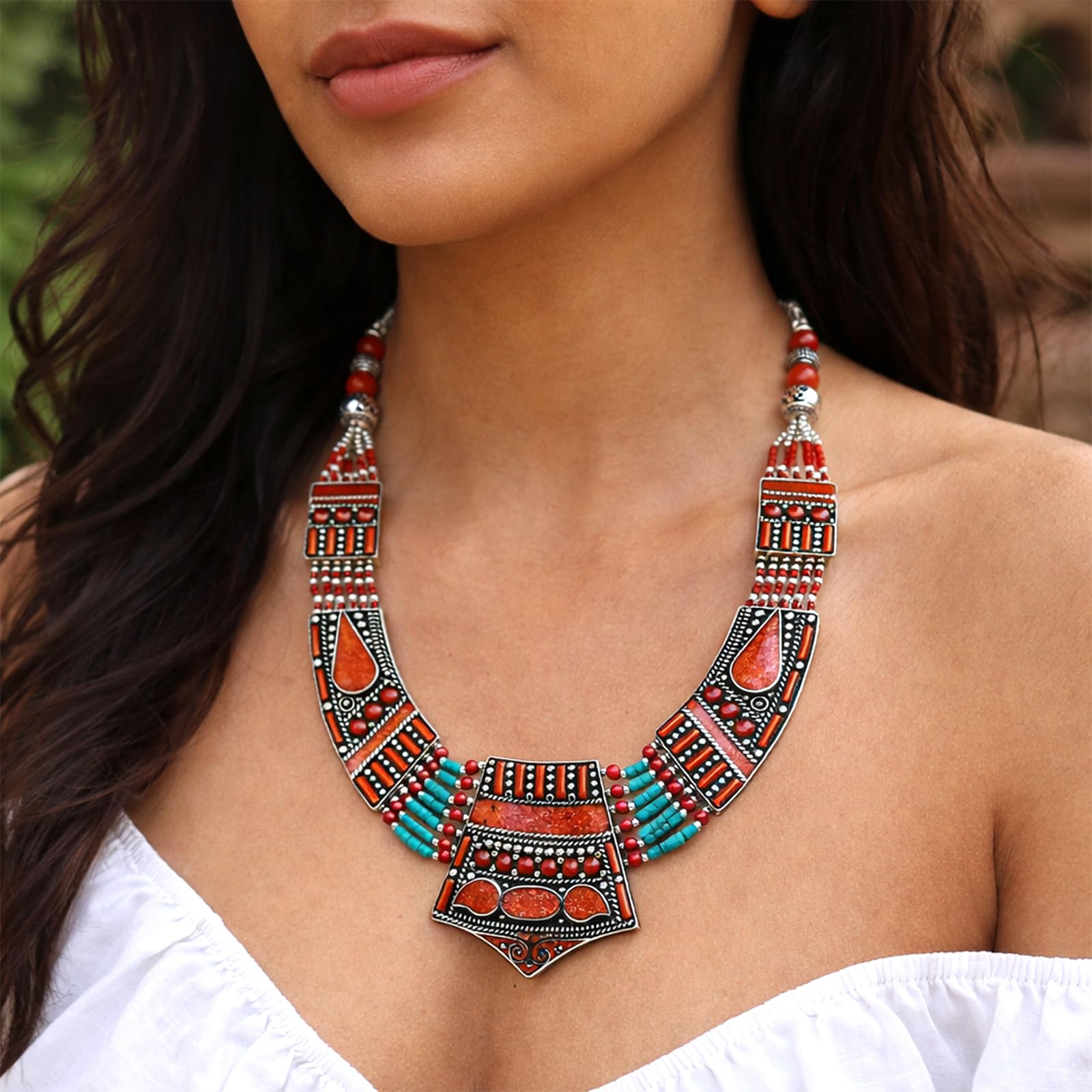Gioiello Etnico Artigianale Boho Statement Collana Fashion