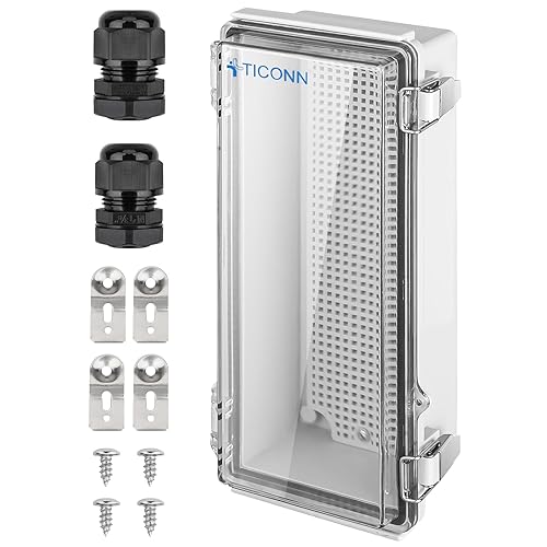 TICONN Caja de conexiones eléctricas impermeables IP67 carcasa de plástico ABS con cubierta con bisagras con placa de montaje, soportes de pared,