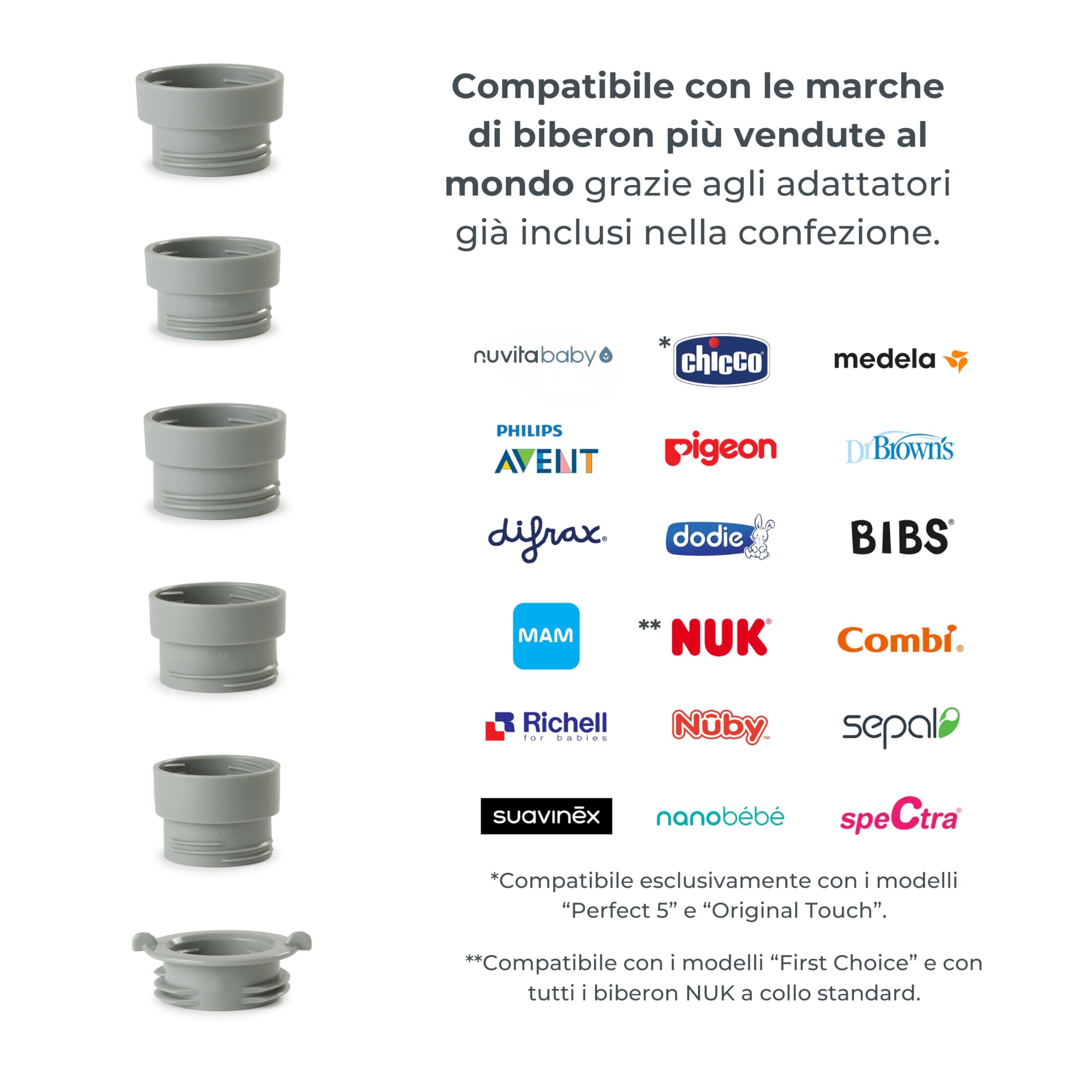 Nuvita 1164 Mix70 - Calentador de botellas portátil con función mezcladora, 5 temperaturas hasta 70 °C, universal con 6 adaptadores incluidos, batería recargable, pantalla LED, sin BPA