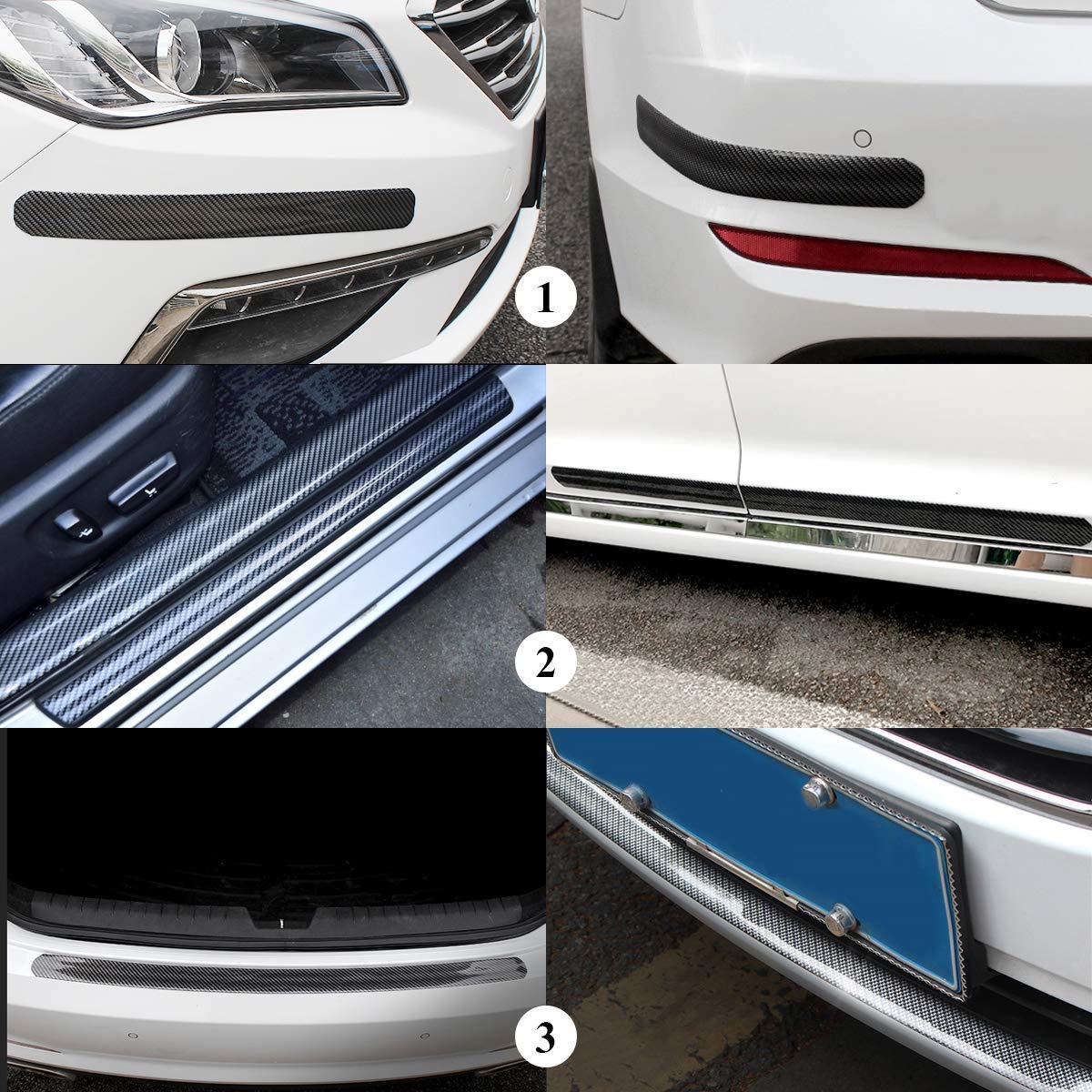 Protezioni per davanzali per porte auto in fibra di carbonio universali autoadesive per auto protettive per auto SUV Guardie per porte di camion (3CMX3M nero di carbonio) + raschietto giallo