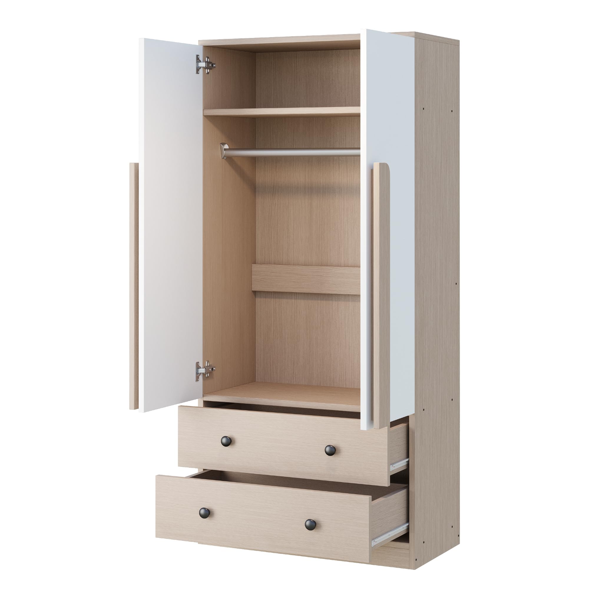 Idemon Armadio 70 x 40 x 170 cm, design a doppia ante, con cassetti e ripiani (naturale)