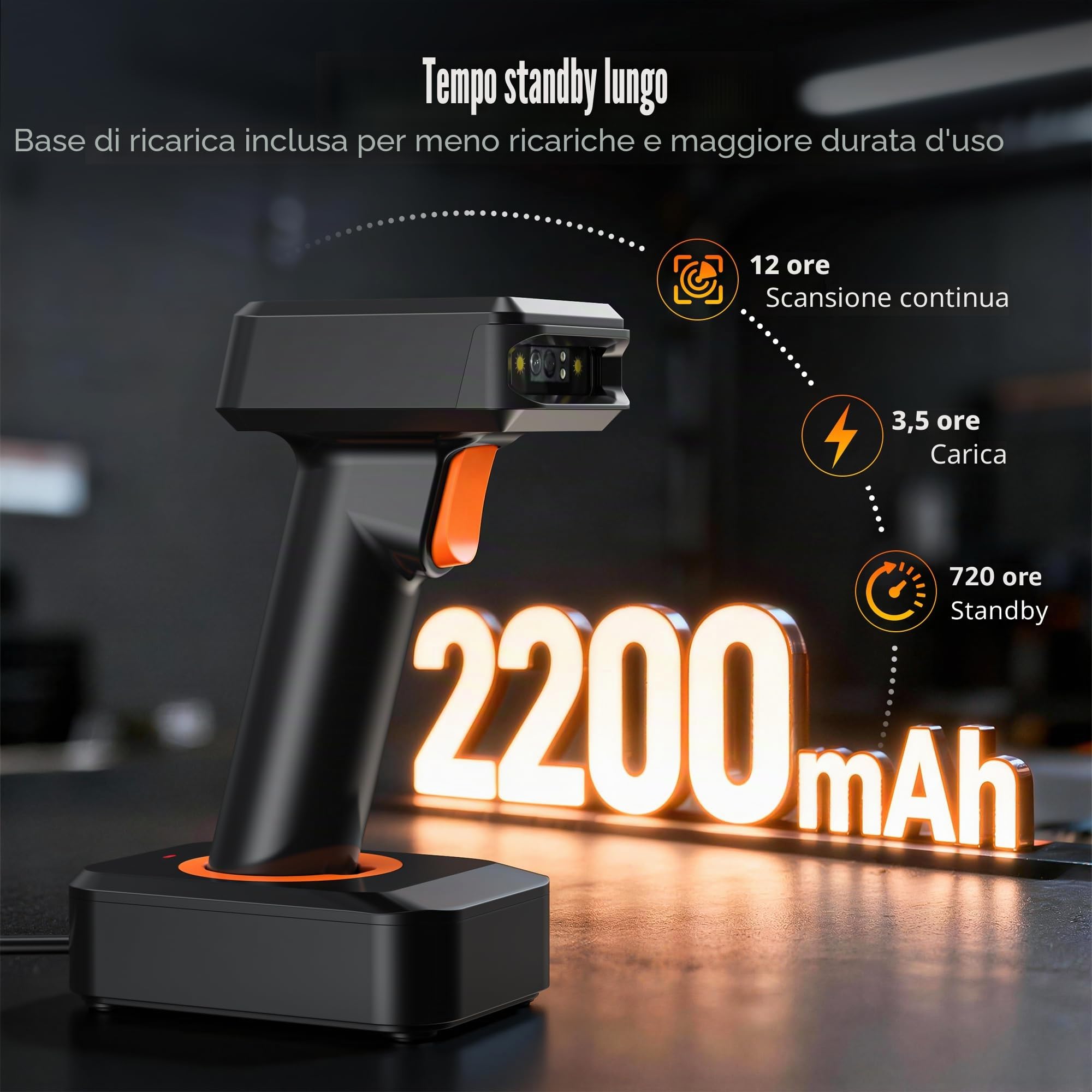 Tera 1D 2D QR Barcode Scanner con Stazione di Ricarica e Display Bluetooth e wireless 2.4Ghz Prefisso e suffisso dell'ora schermo, HW0006