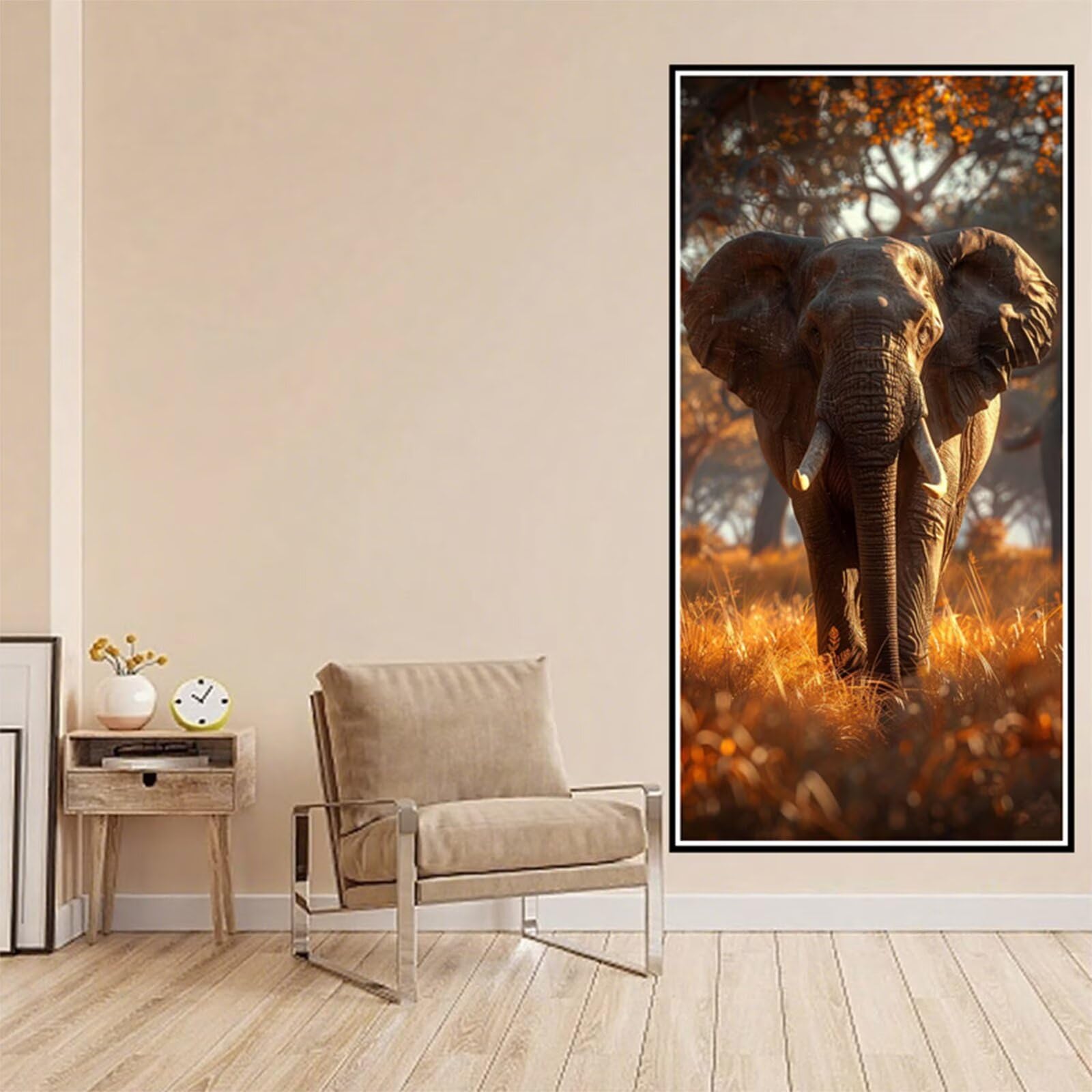 Diamond Painting Słoń Diamentowe Malarstwo Dorosły, 5D Diamentowe Rysunki Trawnik Obrazy Diamentowe, 50 x 100 cm Diamentowa Sztuka Haft Ścieg Krzyżowy Puzzle Rzemiosło Dziewczyna, Dekoracja ścienna J2