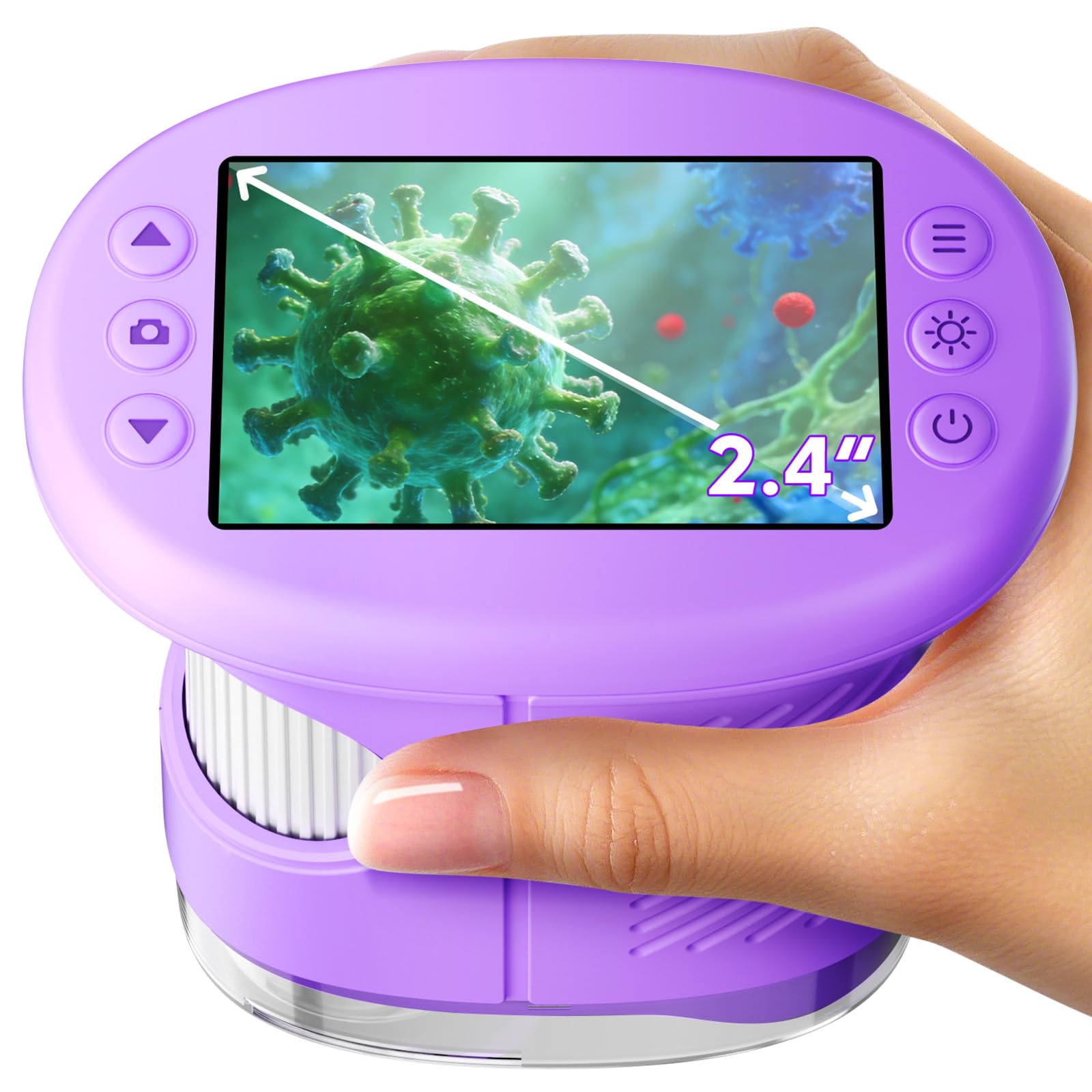 1000X Handheld Microscope for Kids, 4K 2.4" Screen Digital Kids Microscopes with 12 Slides, Portable Edu Toys Gifts for Age 3 4 5 6 7 8 9 10 11 12