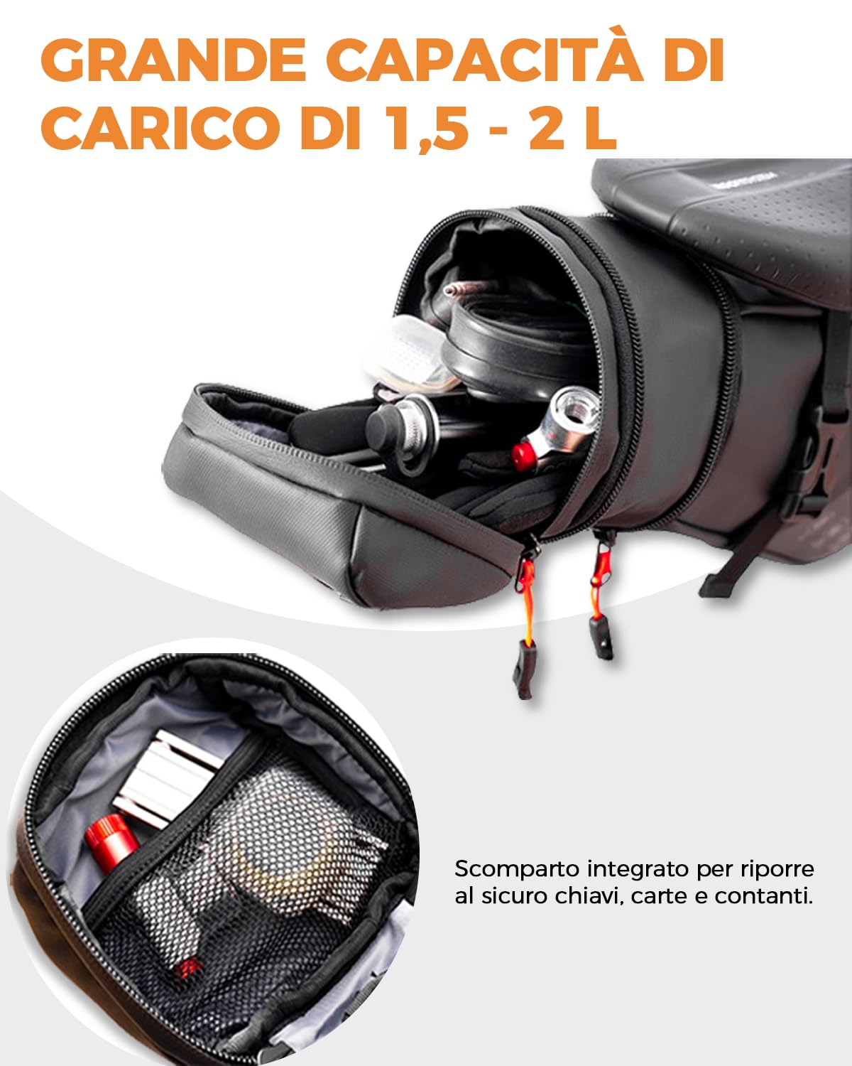 Borsa da sella per bicicletta, impermeabile, capacità espandibile, 1,5-2 l, per mountain bike e pendolari