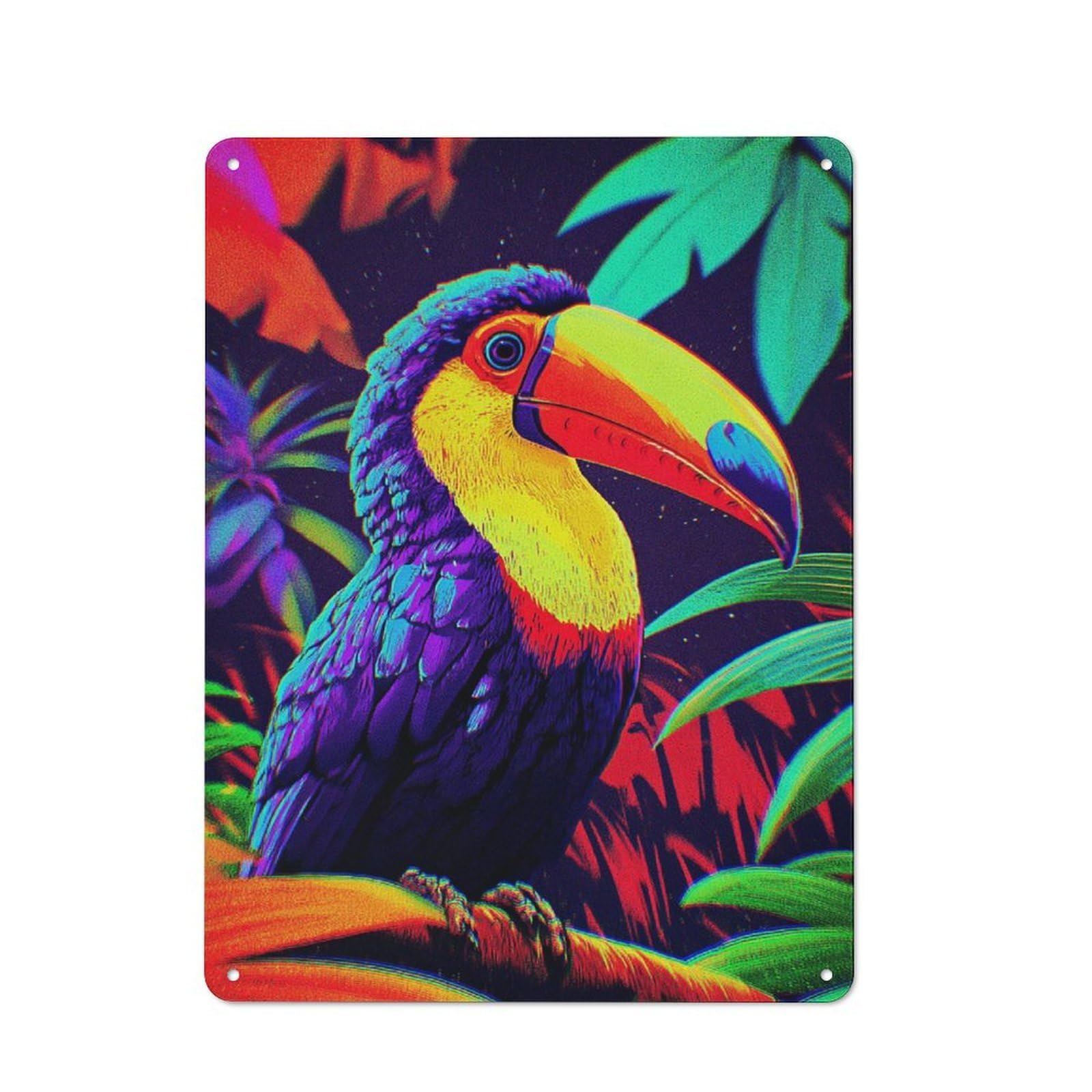 Junmoney Vibrant Toucan In Tropical Paradise -11 Metal Wall Plaque With Design 40X30cm, Classic Retro Room Decor For Kitchen, Hallway, Bar Or Small Cafe