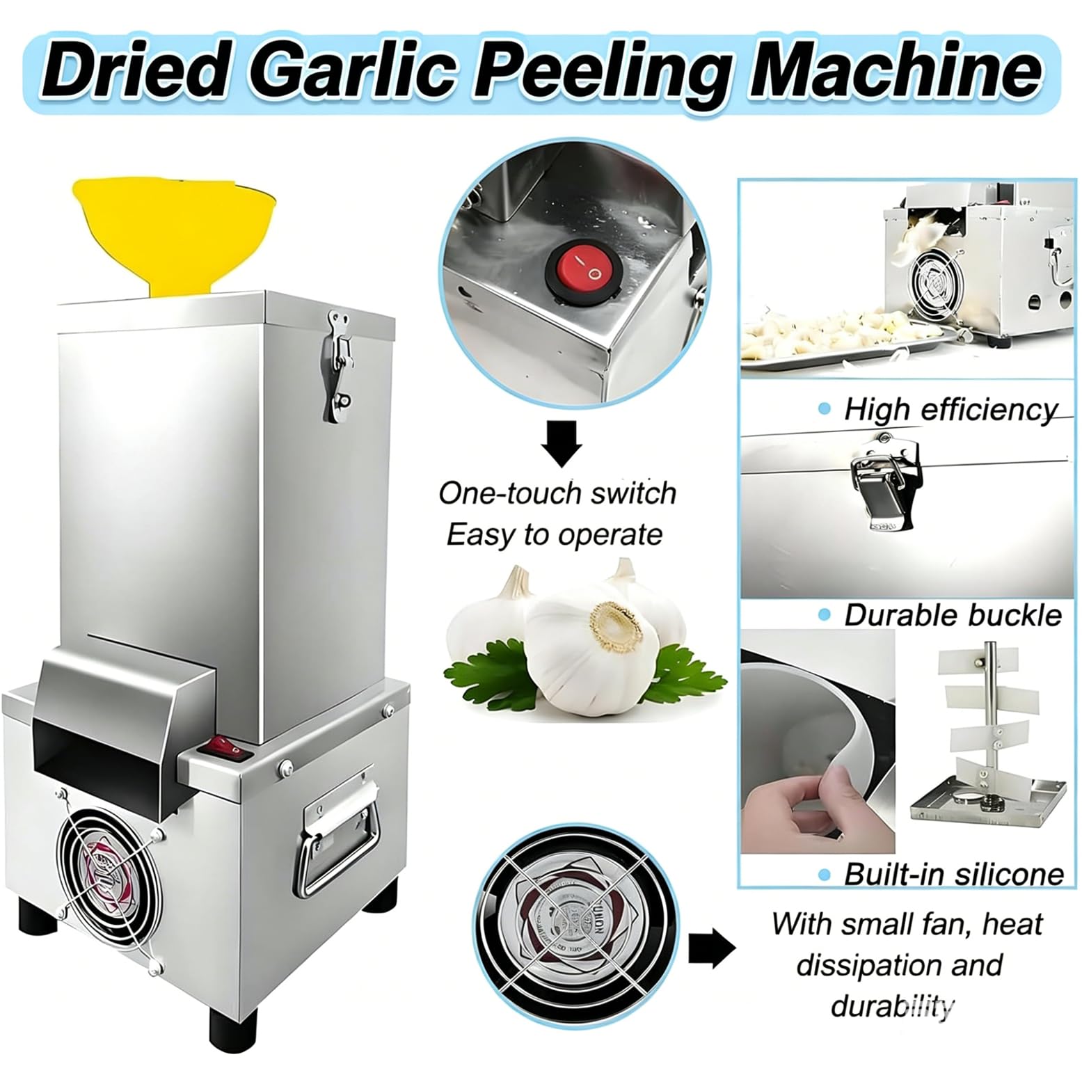 Pelapatate Elettrico Professionale per Aglio in Acciaio Inox con velocità di Pelatura di 25 kg/H per Uso Domestico, Separatore per Cereali E Ristoranti |