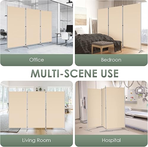 Miniatura 7 de RANTILA 3 Panel Room Divider, 6 Ft Tall Folding Privacy Screen Freestanding Room Partition Wall Dividers, 102''W x 20''D x 71''H, Beige