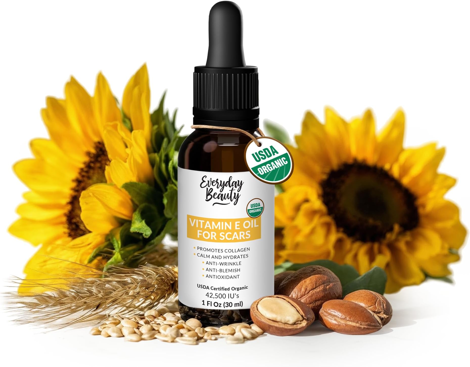 Organic Vitamin E Oil for Scars - All Natural & Vegan Skin Moisturizer 1oz - Light and Unscented Great for Scars After Surgery - Reduce Wrinkles, Anti Aging, Lighten Dark Spots - Face, Skin & All Over