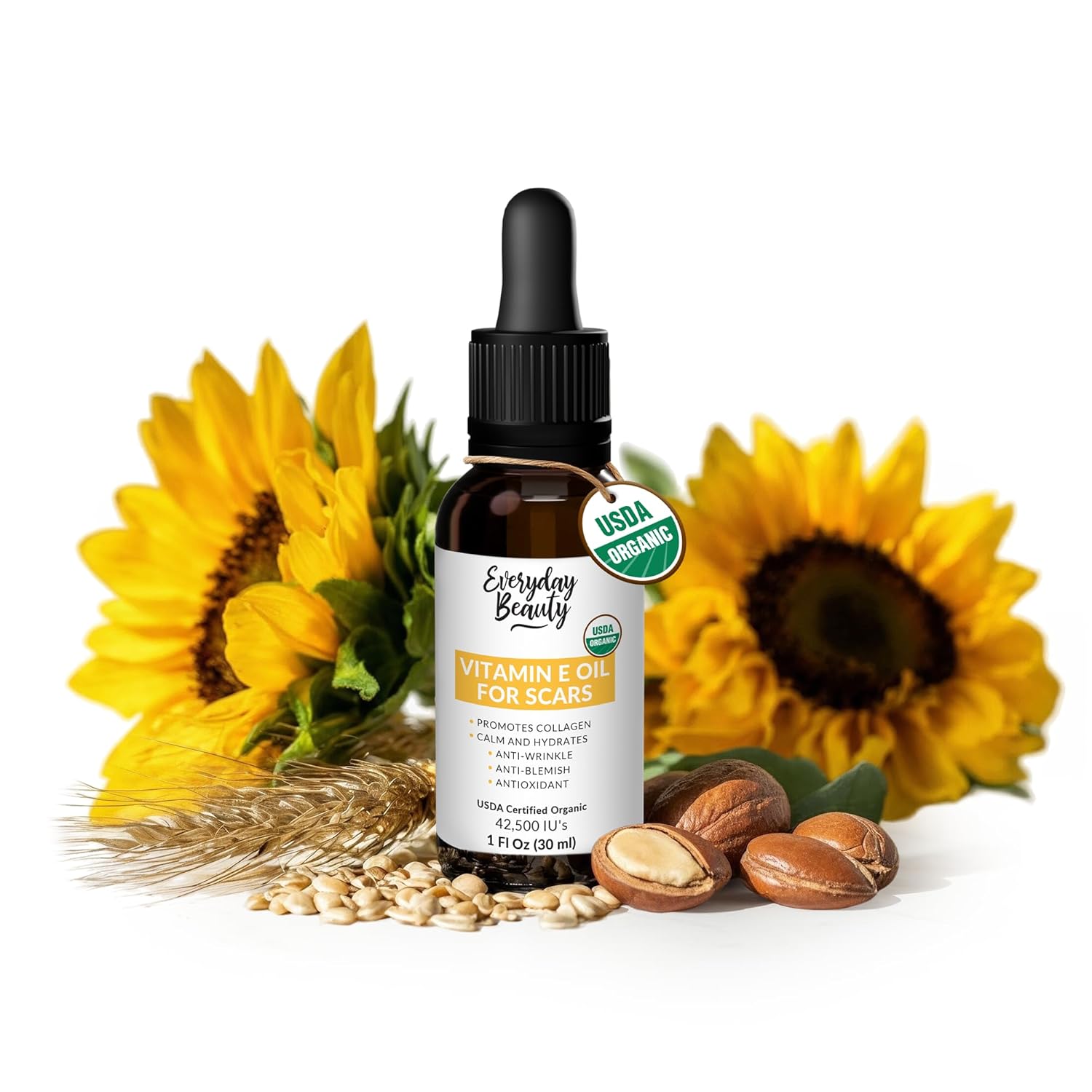 Organic Vitamin E Oil Bulk - 32oz USDA Certified 100% All Natural Plant Based - Light and Unscented Great for Scars After Surgery - For Face, Skin and Nails - Anti-Aging, Reduce Appearance of Wrinkles