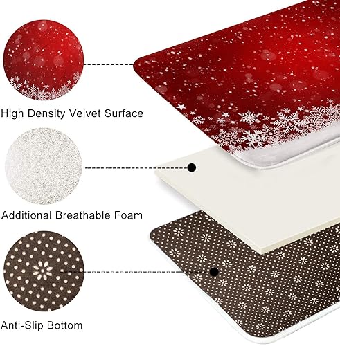 Miniatura 4 de Arttown Tapete de baño de Navidad para baño, diseño de copo de nieve rojo, lavable, tapete para decoración de baño, 18 x 30 pulgadas, para cocina,