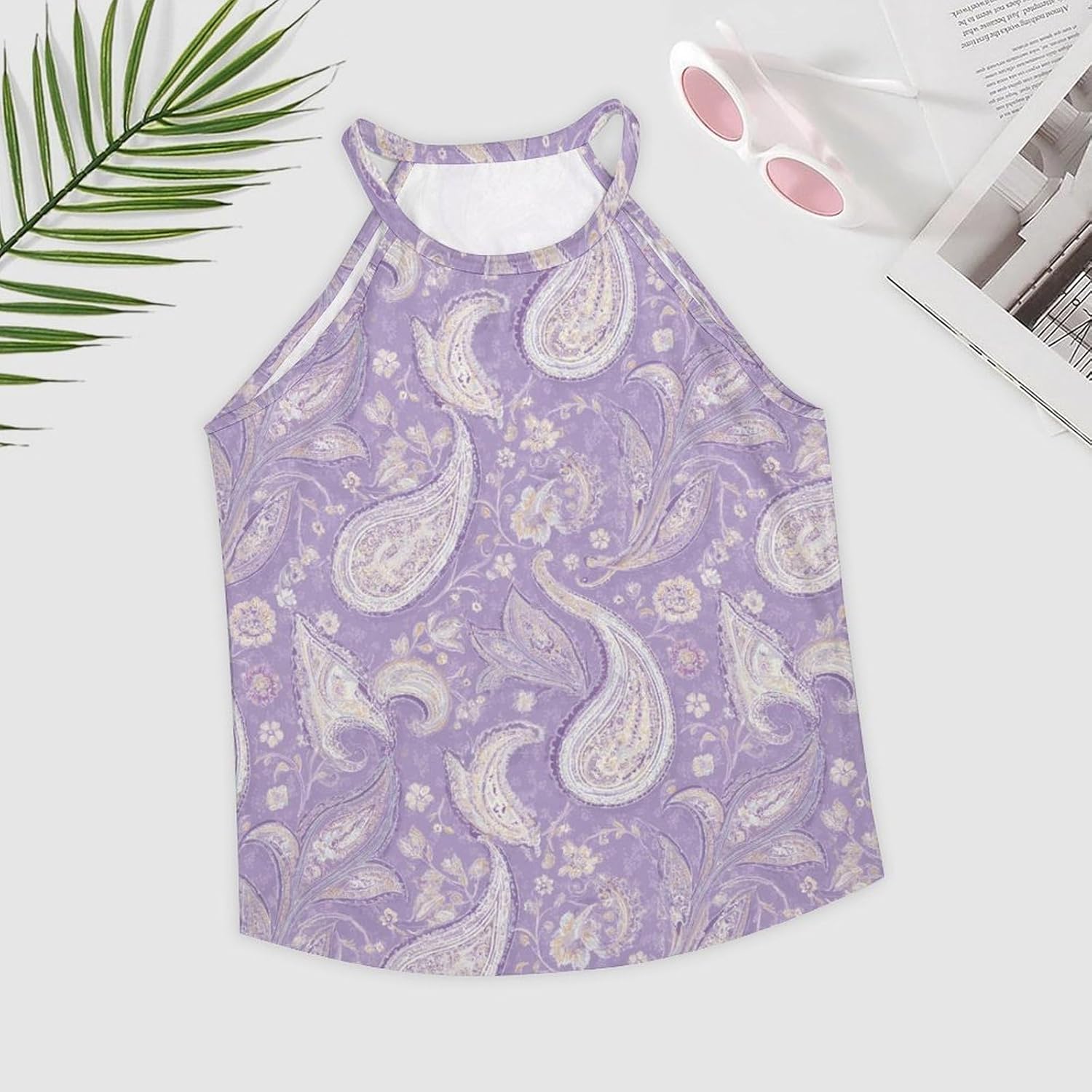 Womens Halter Tank Tops Summer High Neck Sleeveless Tops Lightweight Flowy Beach Vacation Vest Y2K Camisole Printed Tank Tops for Women 14 4X-Large image 2 of 5 B0FMF4XL9F