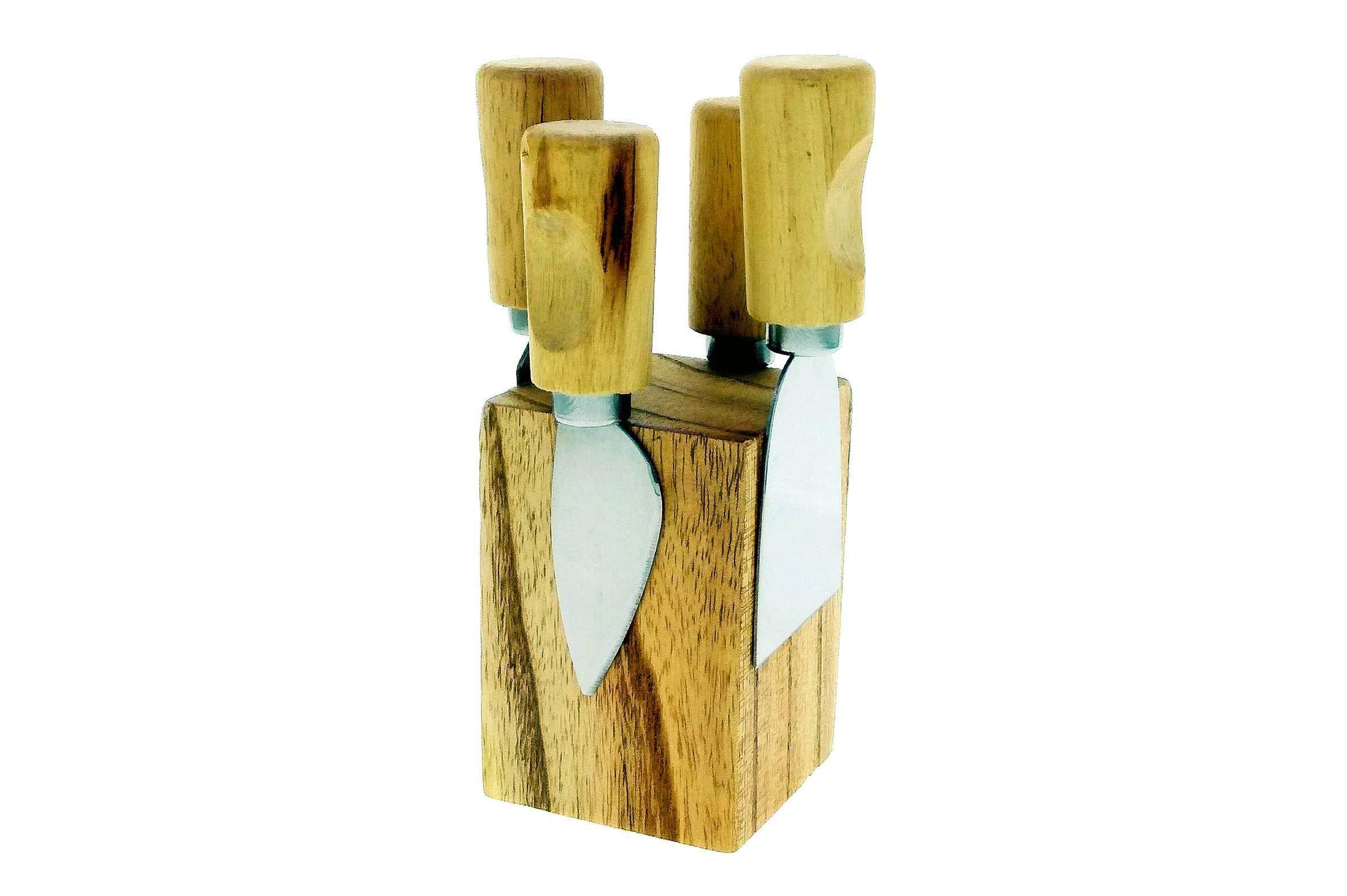 Li Ying 5 Pieces Set Cheese Knives, Bamboo Wood Handle, Magnetic Stand Organiser Steel Stainless Cheese Slicer Cheese Cutter (Original Bamboo Handle)