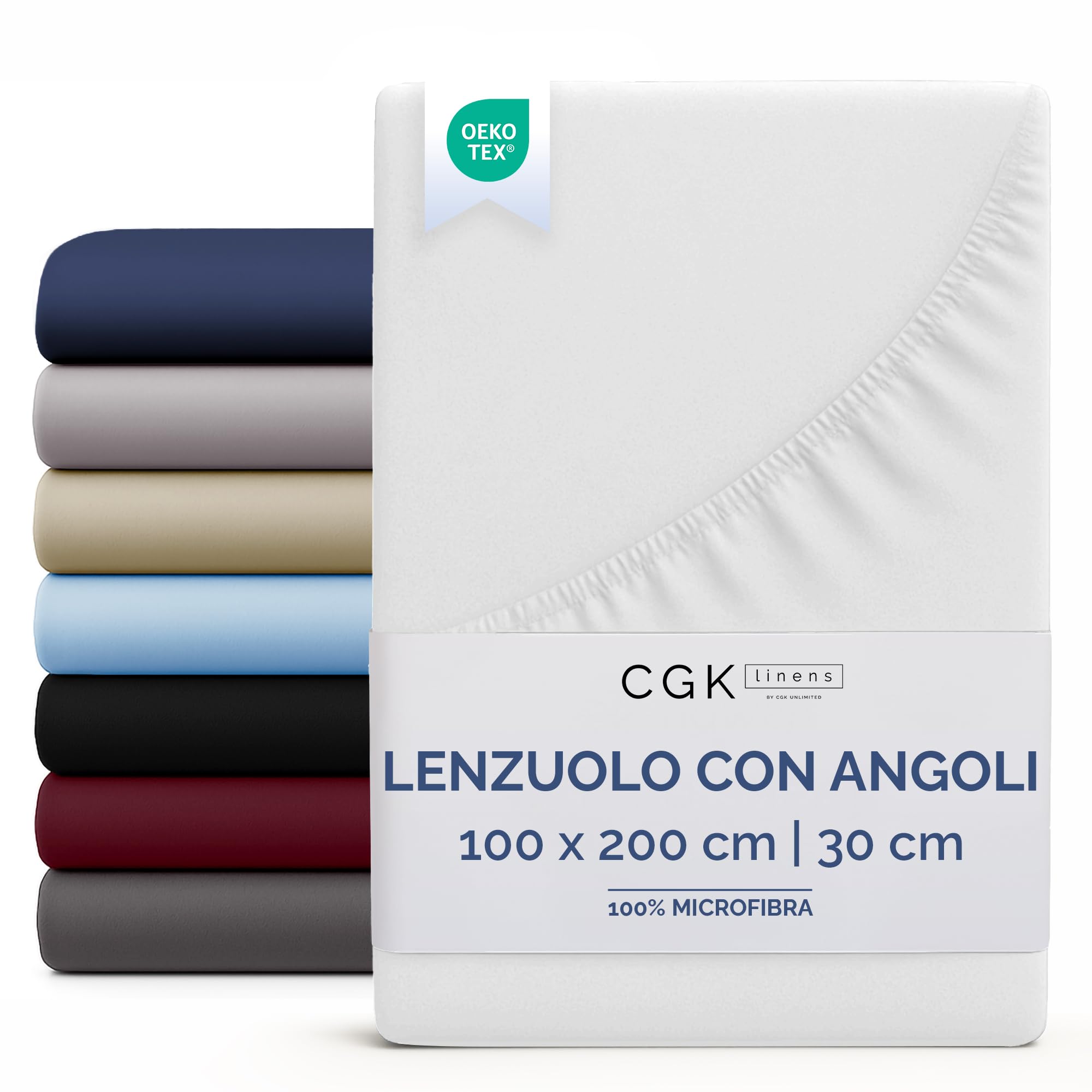 Lenzuolo con angoli 100x200 Bianco, profondità 30 cm - Lussuoso lenzuolo con angoli - Per materassi fino a 30 cm (12") di altezza - Morbido, senza pieghe e traspirante - 100x200 - singola