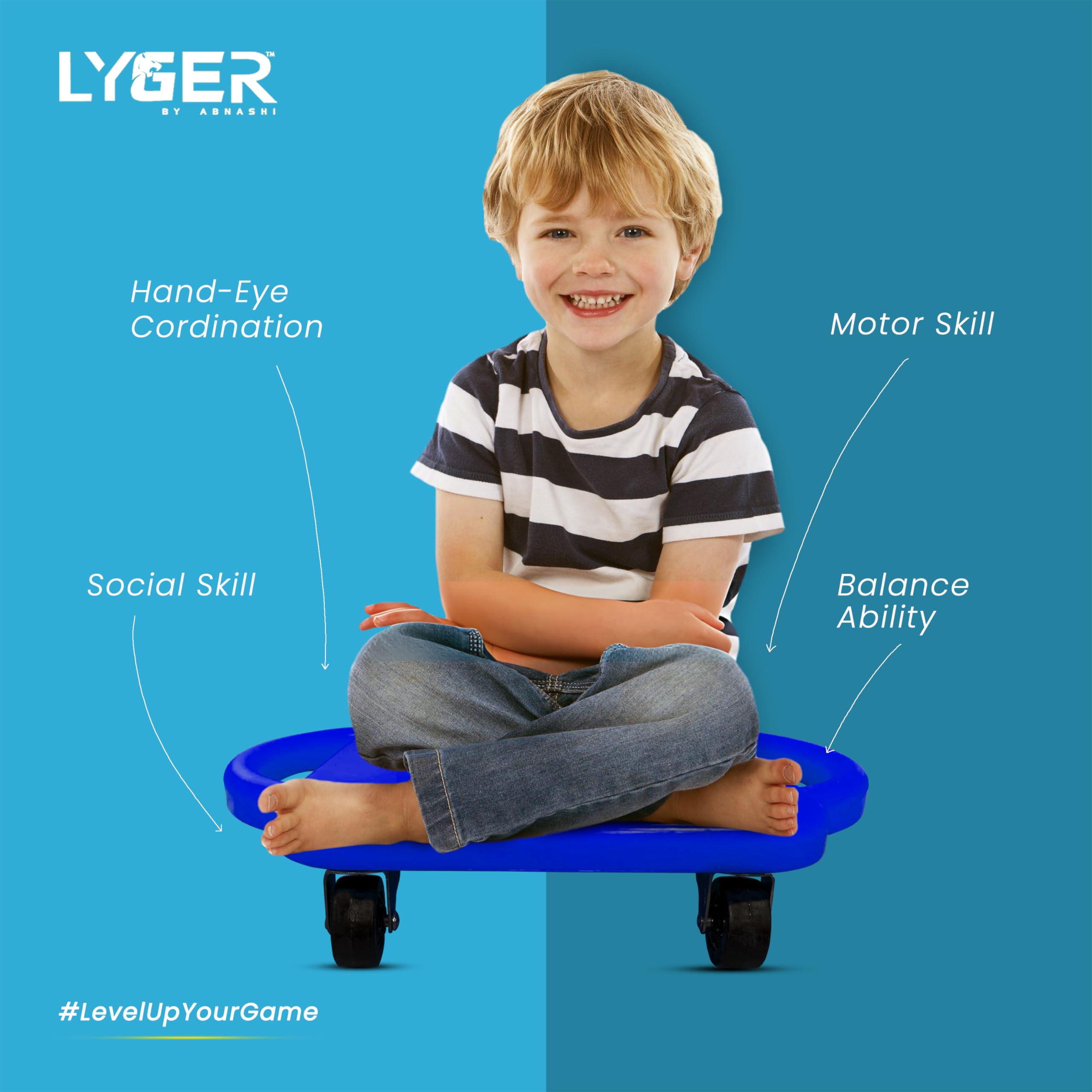 LYGER Scooter Board with Handles,Plastic Casters Floor Scooter Board,Sitting Scooter Board for Kids Children (Blue-Scooter, Scooter-Blue) - Image 2 thumbnail