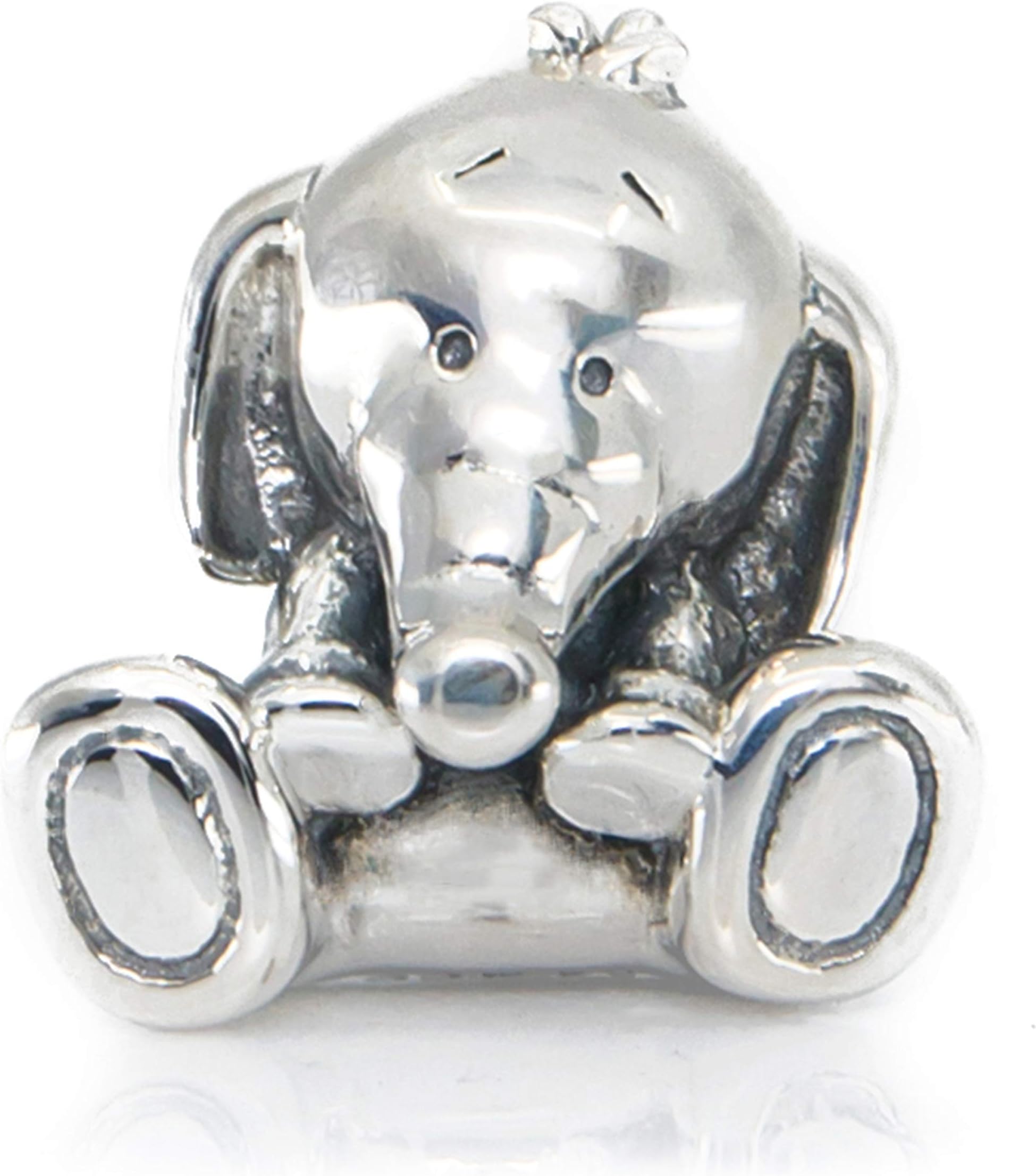 Cute Baby Elephant Sterling Silver Charm Bead S925, Cute Little Lucky Elephant Charm Bead Pendant, Silver Lucky Elephant Bamboo bead, Pandora compatible