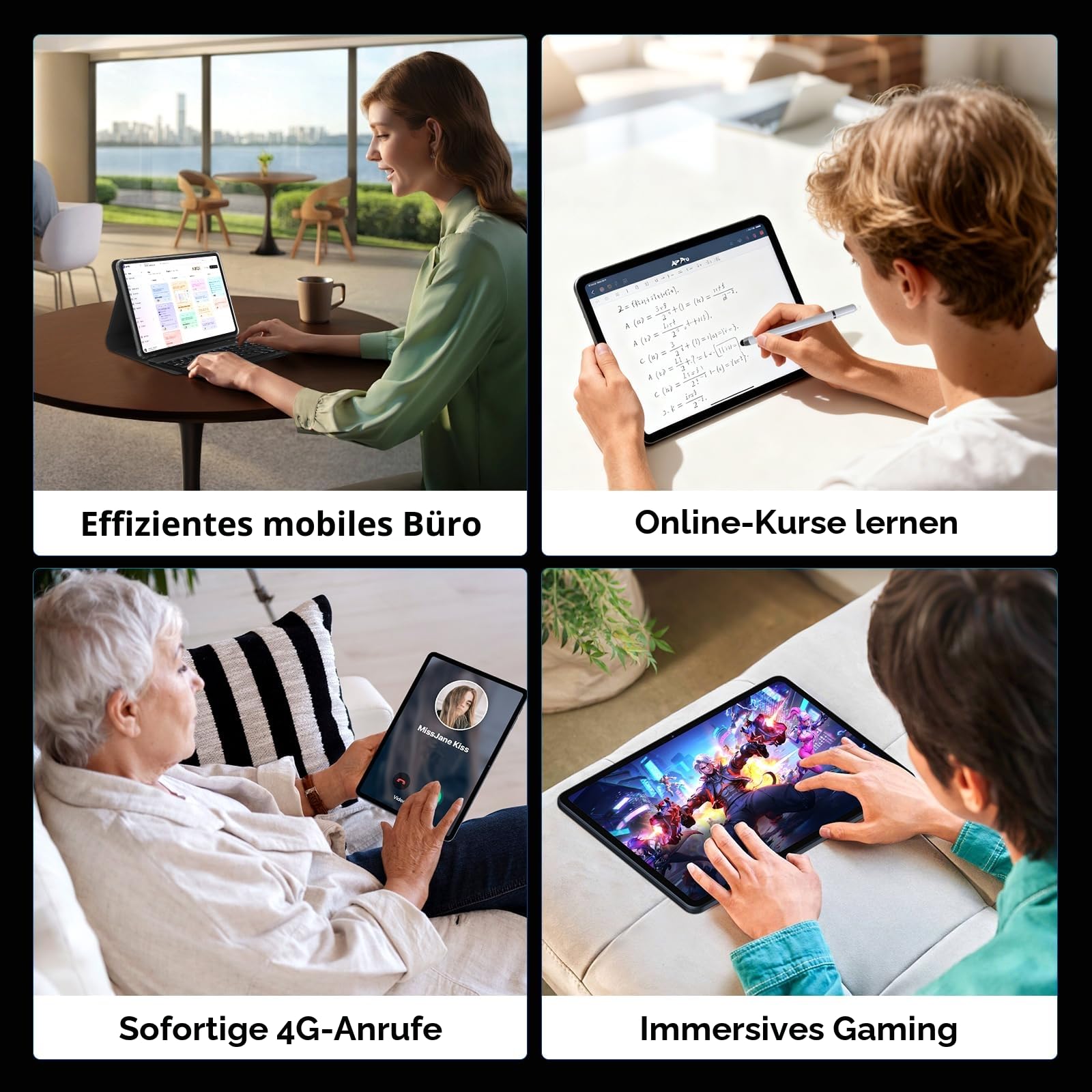 TABWEE 12 Zoll Tablet mit Tastatur, 48 GB RAM+256 GB ROM, 10000 mAh | 1600*2400 QHD+, Widevine L1, TÜV Rheinland, 16 MP+8 MP, Gemini AI, GPS, Face ID, Tablet mit Sim Card Slot (4 Jahre Garantie)
