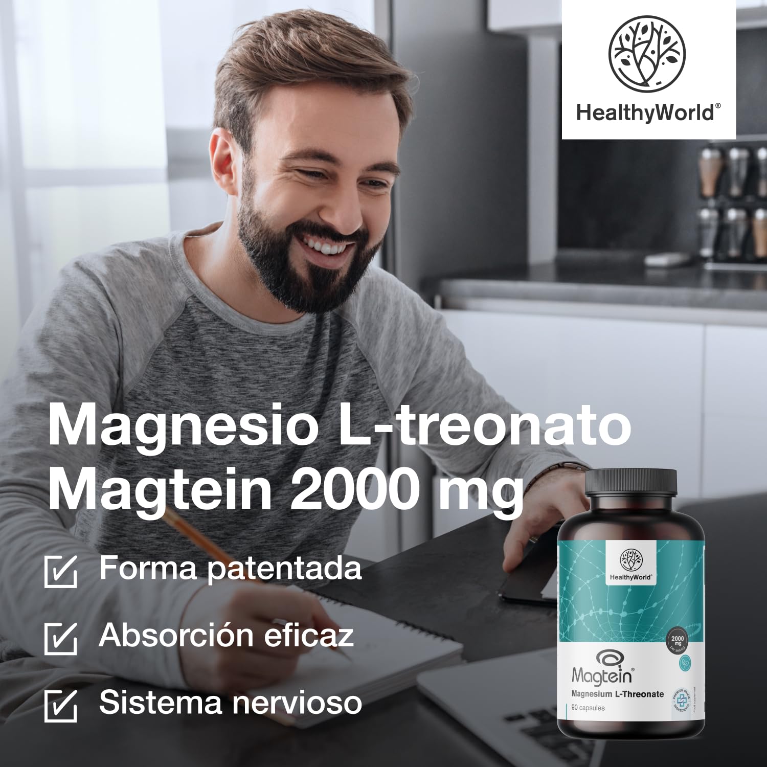 HealthyWorld Magnesio L-treonato Magtein 2000 mg – 90 Cápsulas