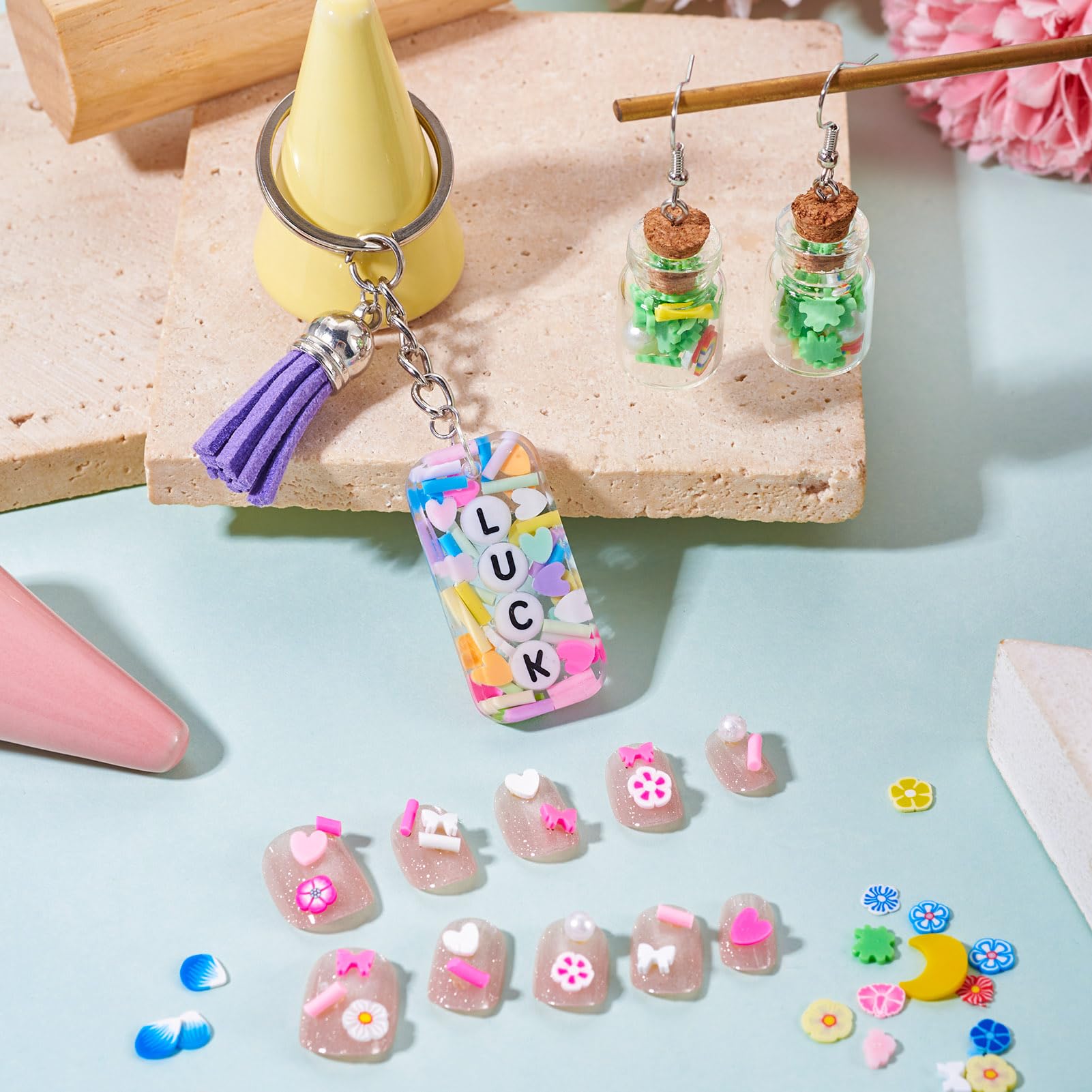 Spritewelry Polymer Clay Slices Nail Art Slices Slime Charms 3D Flatback No-Hole Slices Phone Charms for Nail Art Fashion Cellphone Decoration (Colorful-60G) - Image 2