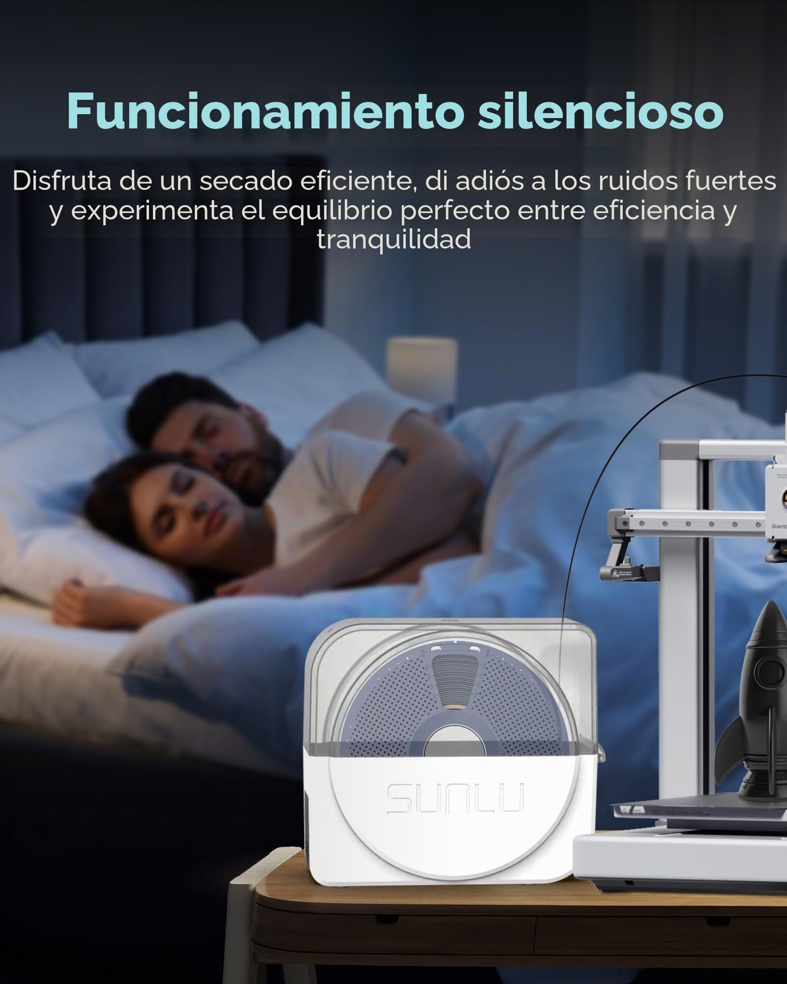 SUNLU Secador S1 Plus con Ventiladores para Filamento 3D PLA/PETG/TPU/ABS, Apto para 1.75mm/2.85mm/3.00mm FDM (Blanco)