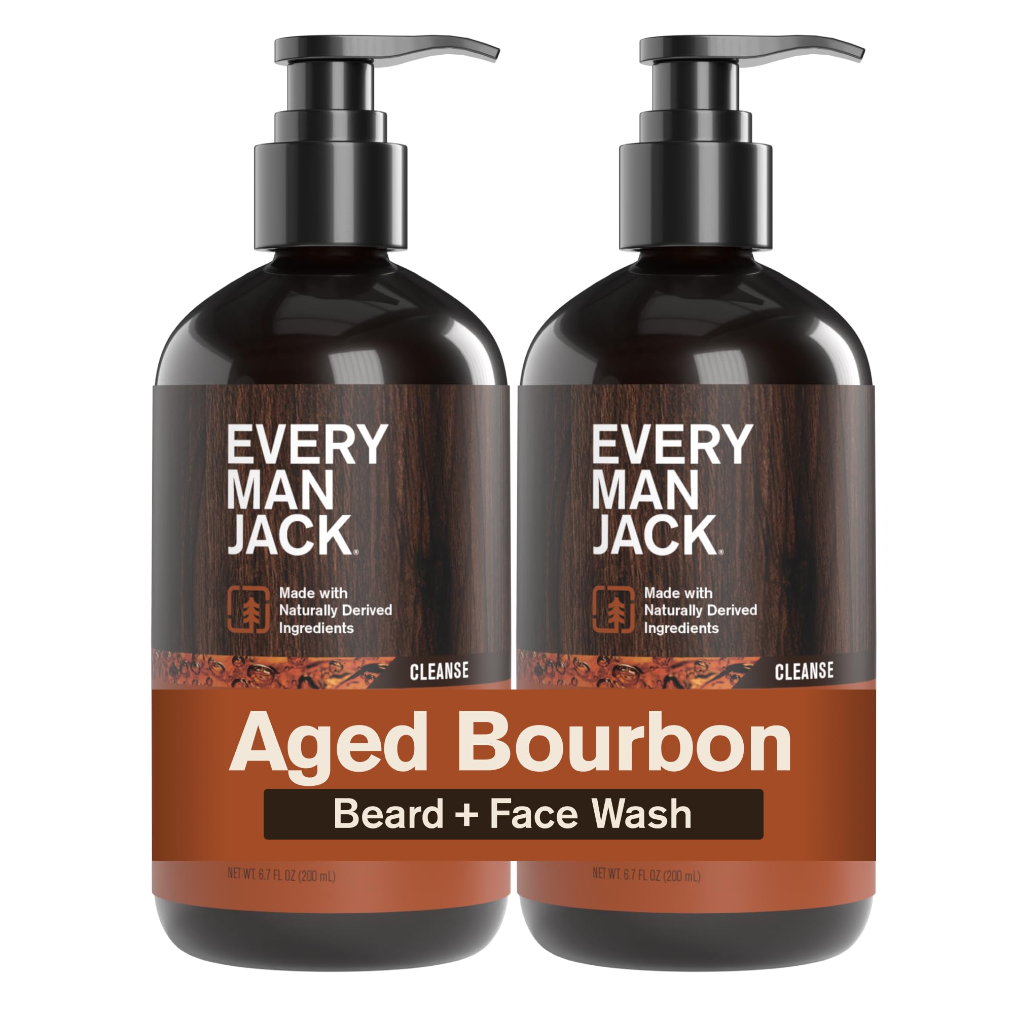 Beard + Face Wash - Subtle Aged Bourbon Fragrance - Cleans and Helps Condition and Soften Your Beard and Skin Underneath - Naturally Derived with Aloe and Glycerin- 6.7 fl oz (2 Pack)