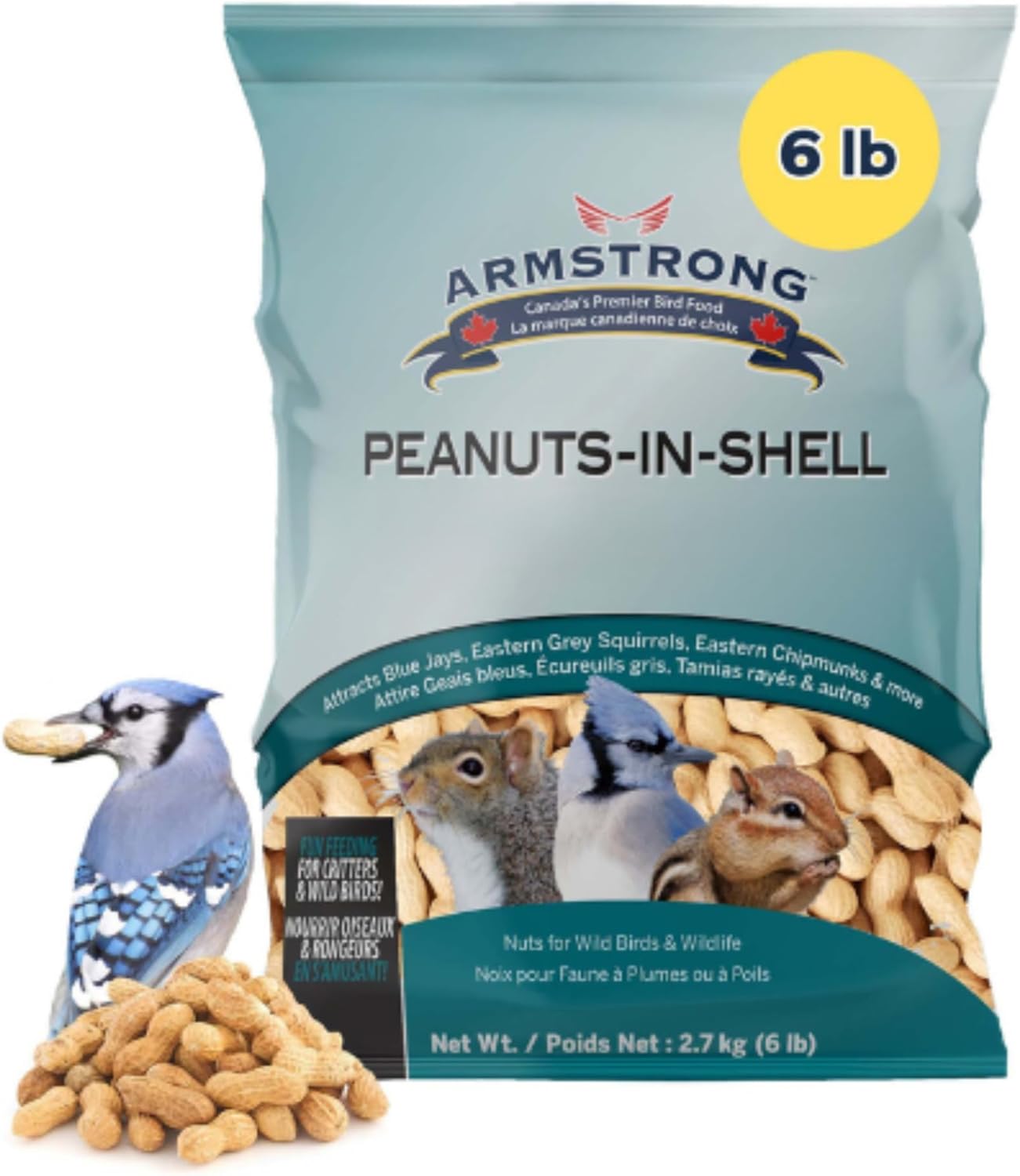 Armstrong Bird Food Peanuts-in-Shell, 6 Pounds - for Blue Jays, Eastern Grey Squirrels and Eastern Chipmunks for Outside Feeders