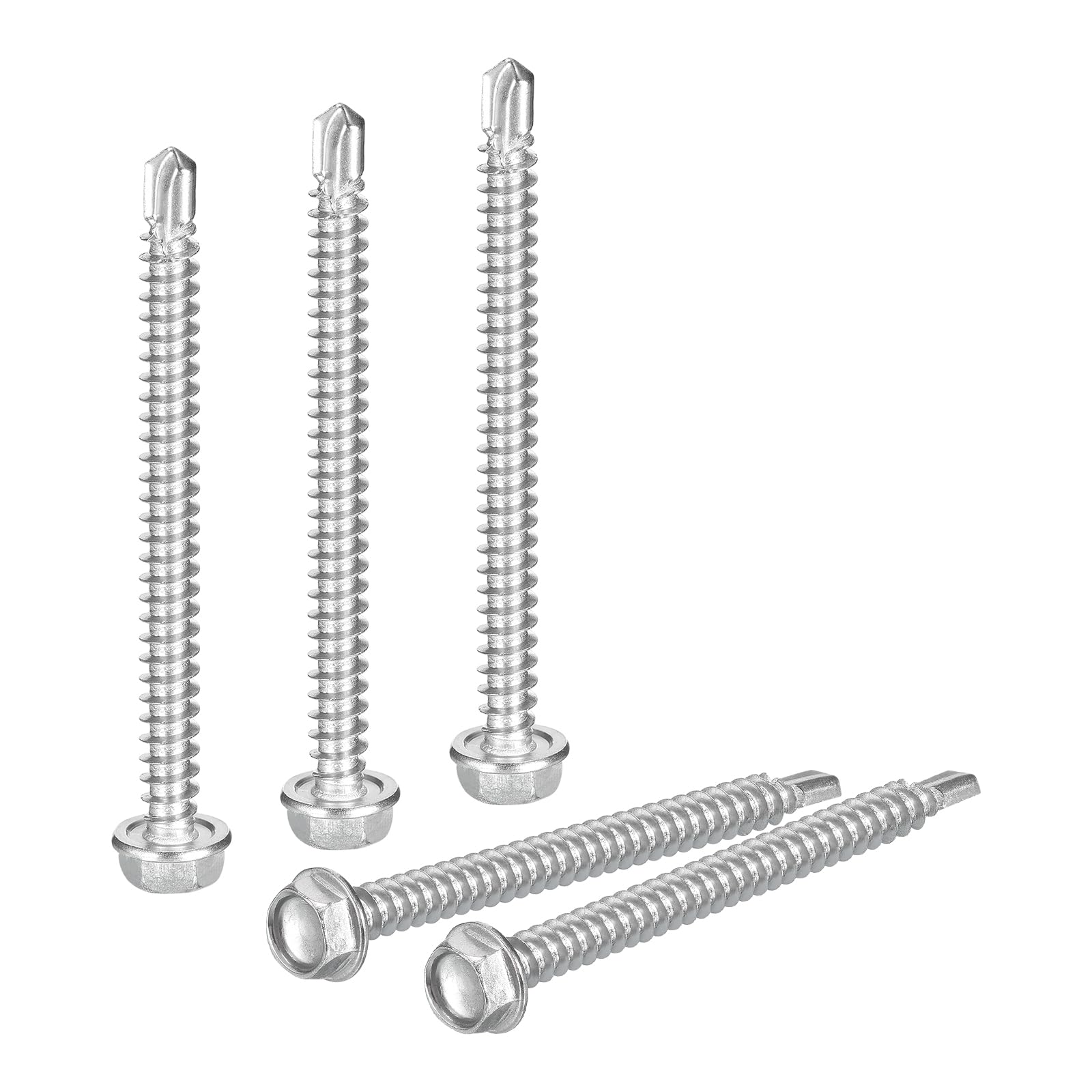 uxcell 25Pcs #8 x 2 Self Drilling Screws, 410 Stainless Steel Self Tapping Screws for Metal, Hex Washer Head Sheet Metal