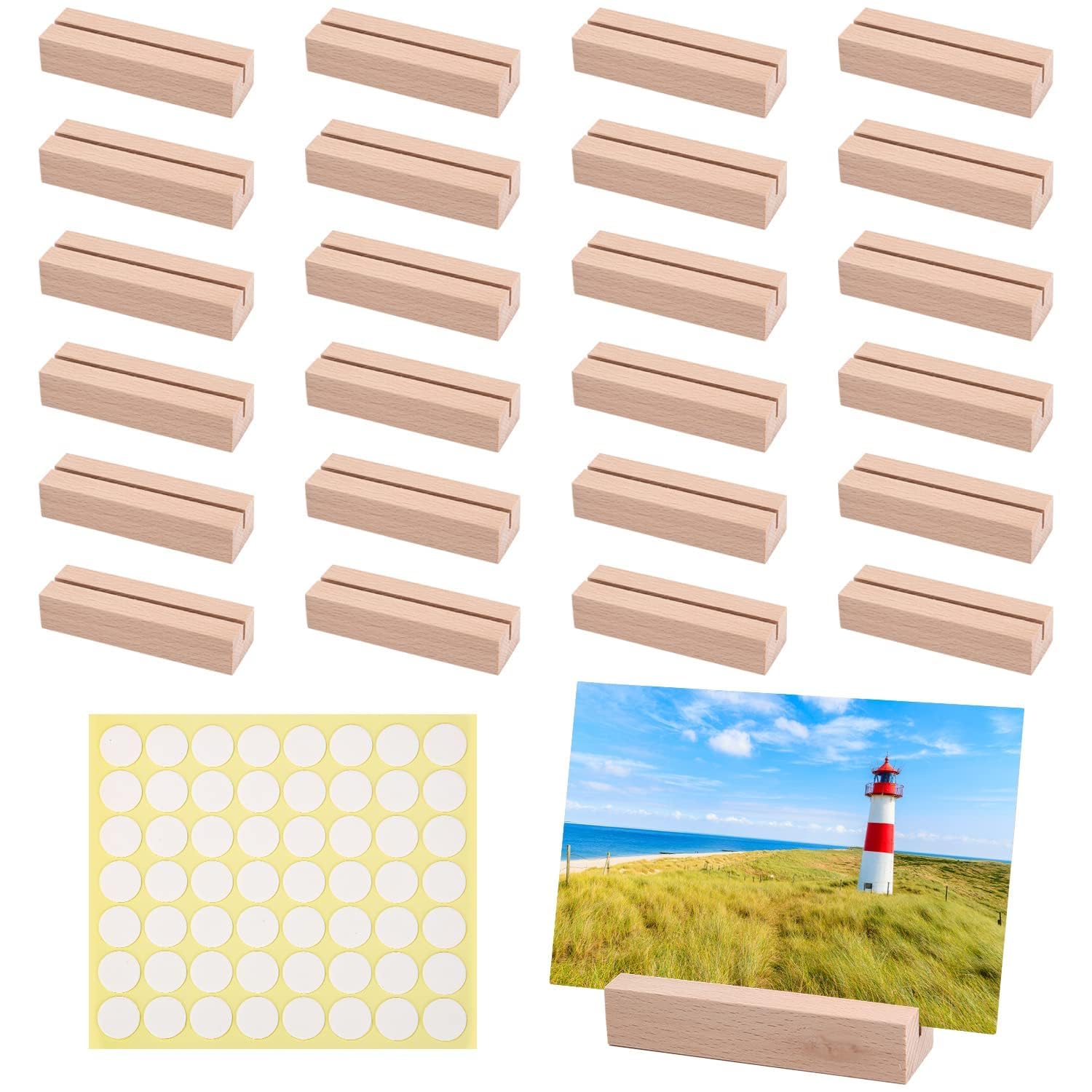 Birshe 24 Pieces Natural Wood Photo Holder Card Holders with 56 Glue Dots for Restaurants, Weddings, Banquets and Parties Product Image 1